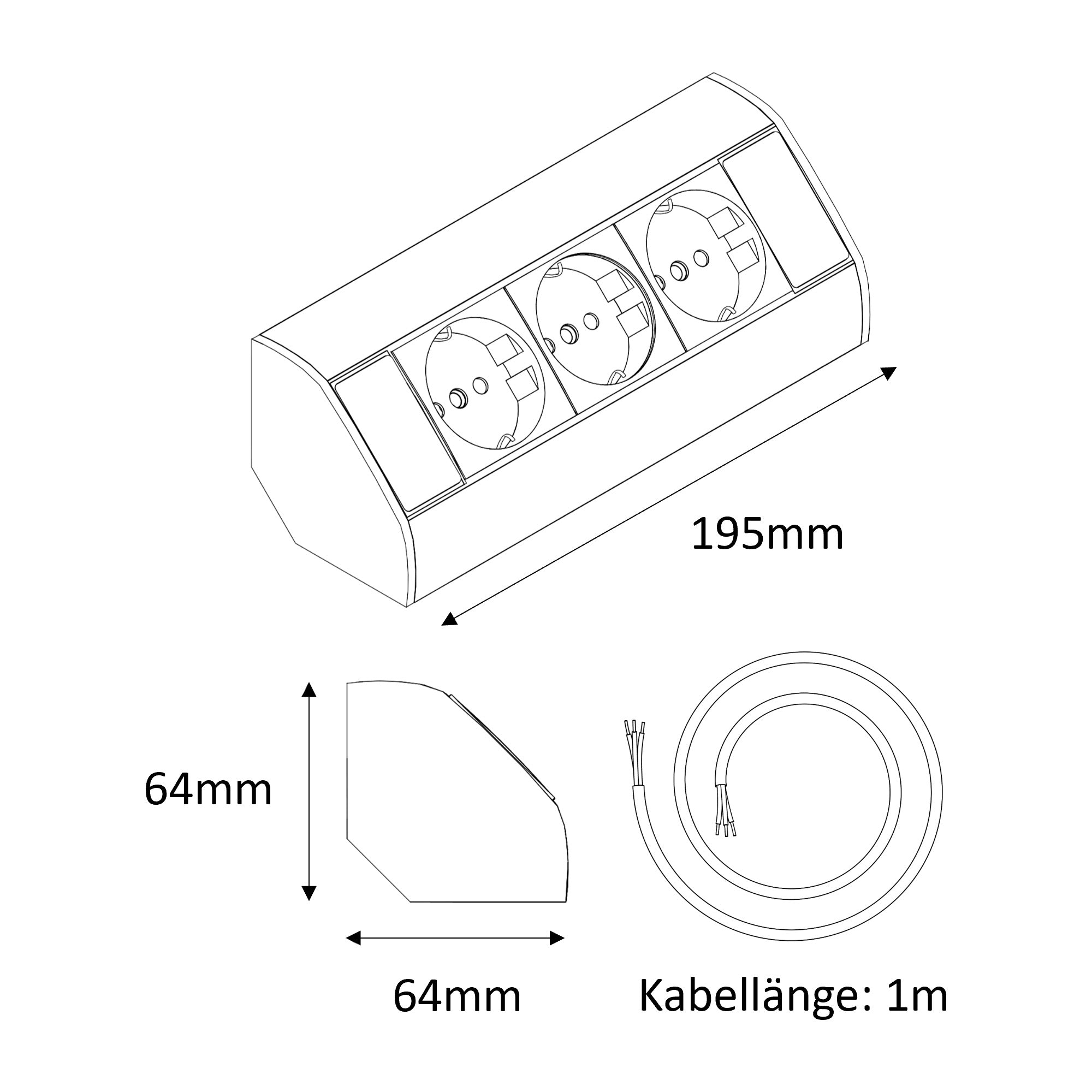 3-facks grenuttag i svart för hörn