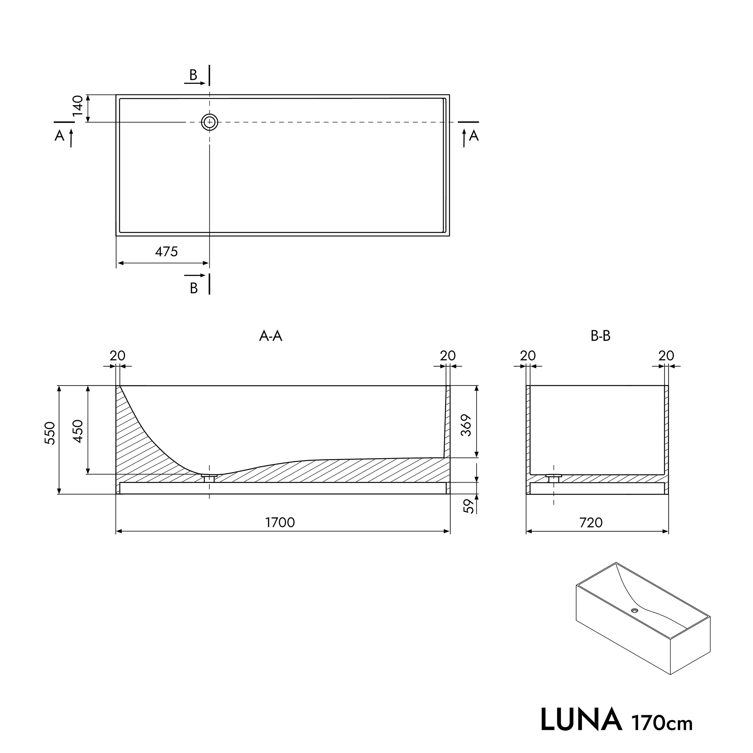 Fristående badkar LUNA STONE