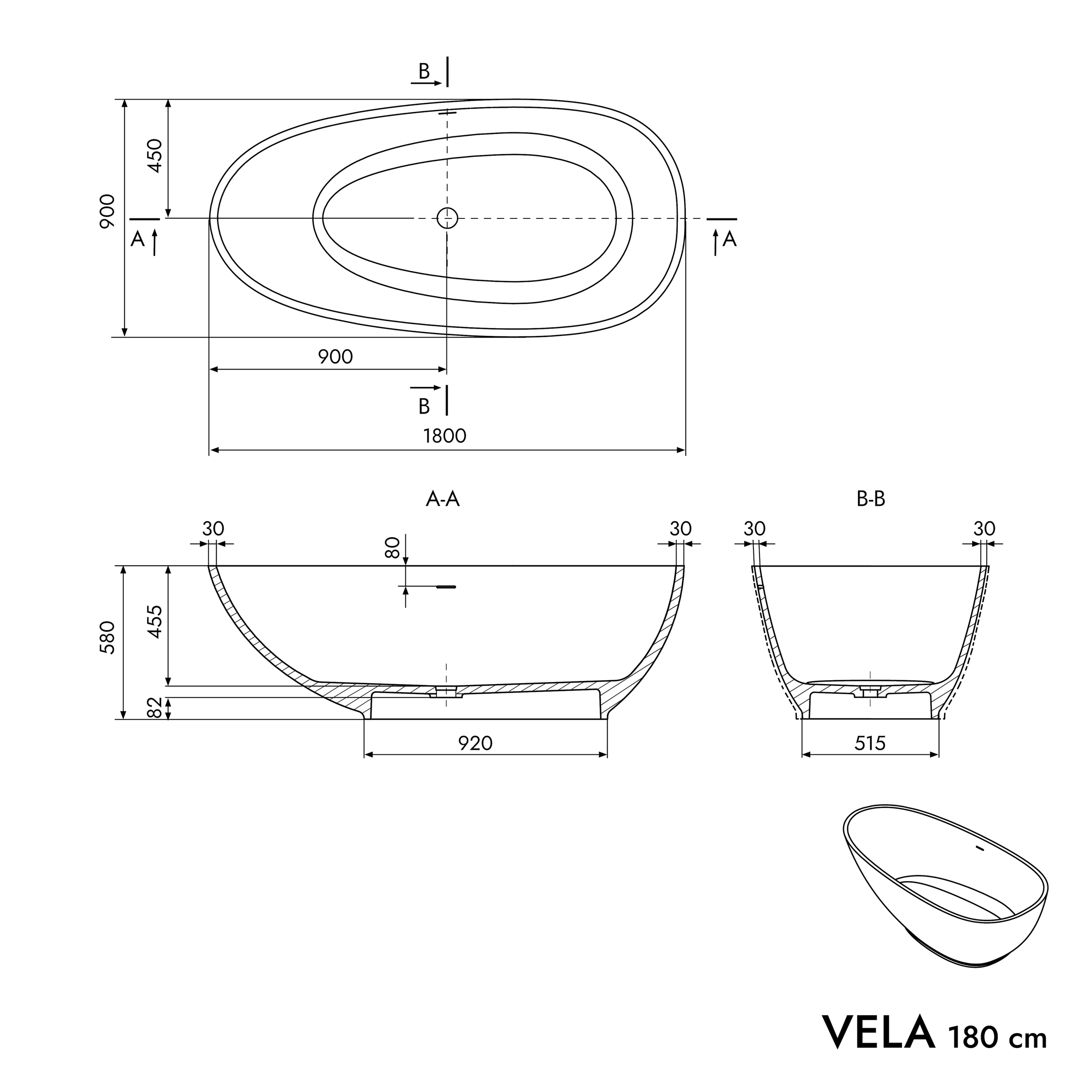 Fristående badkar VELA STONE