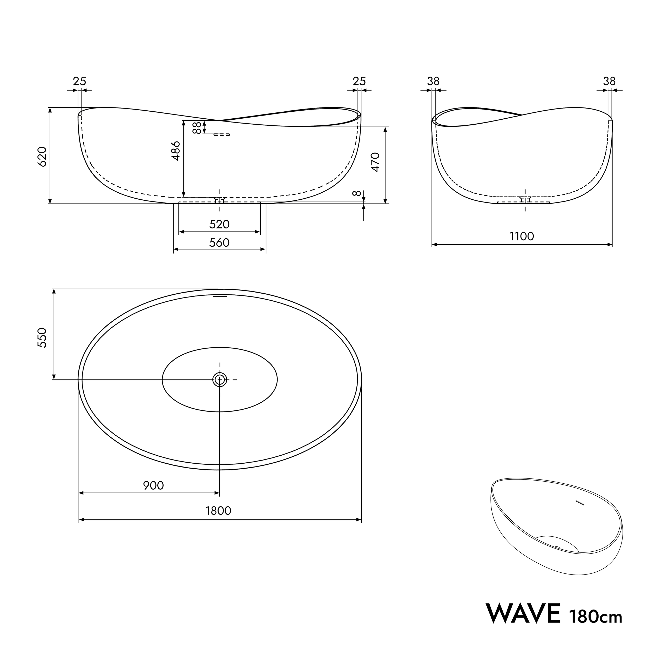Fristående badkar WAVE STONE