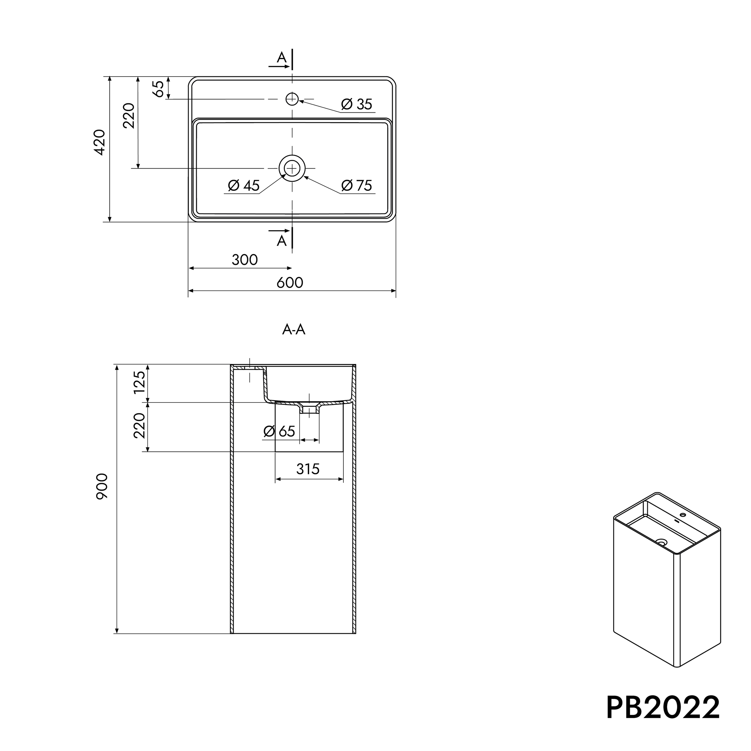 Fristående tvättställ PB2022