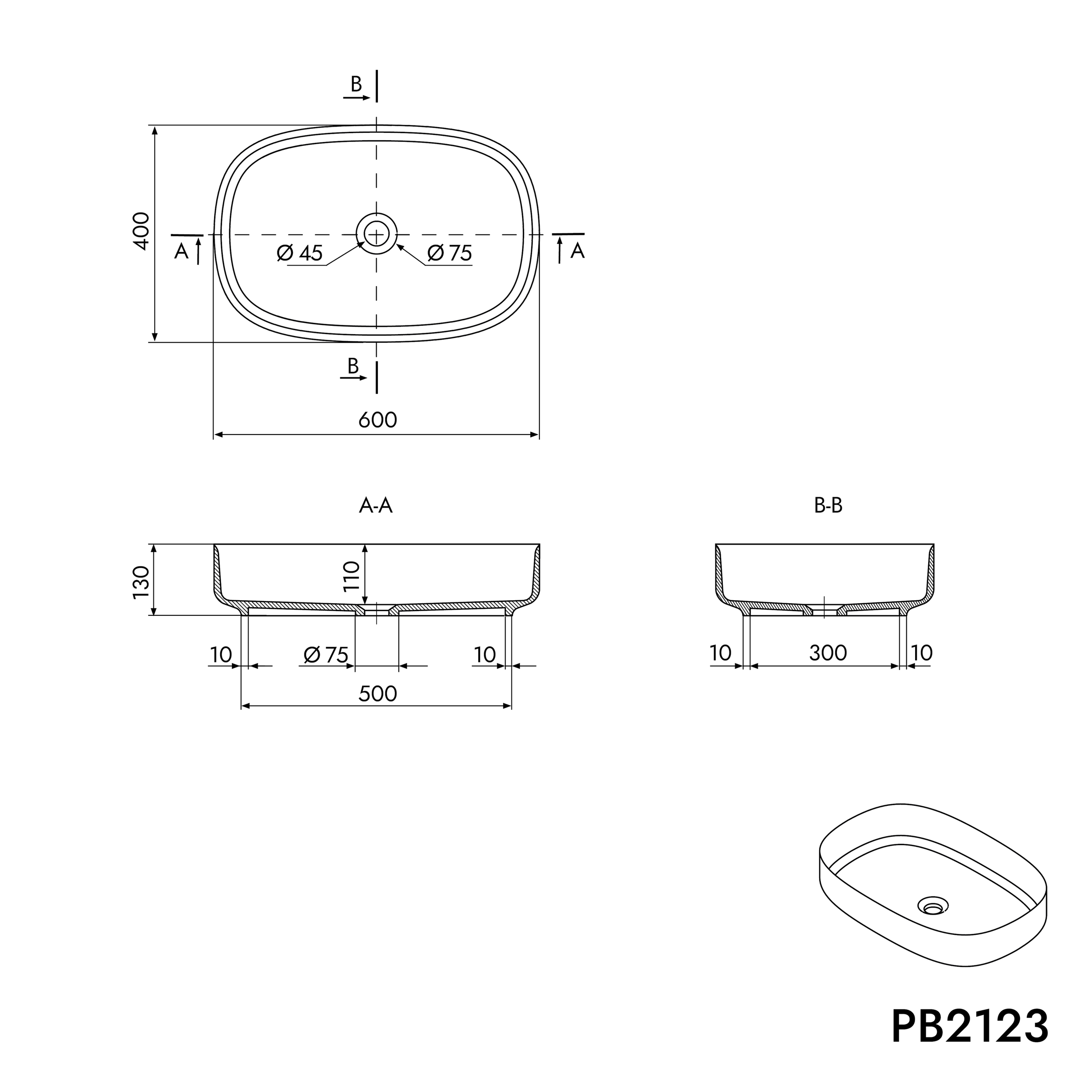 Bänkskiva tvättställ PB2123