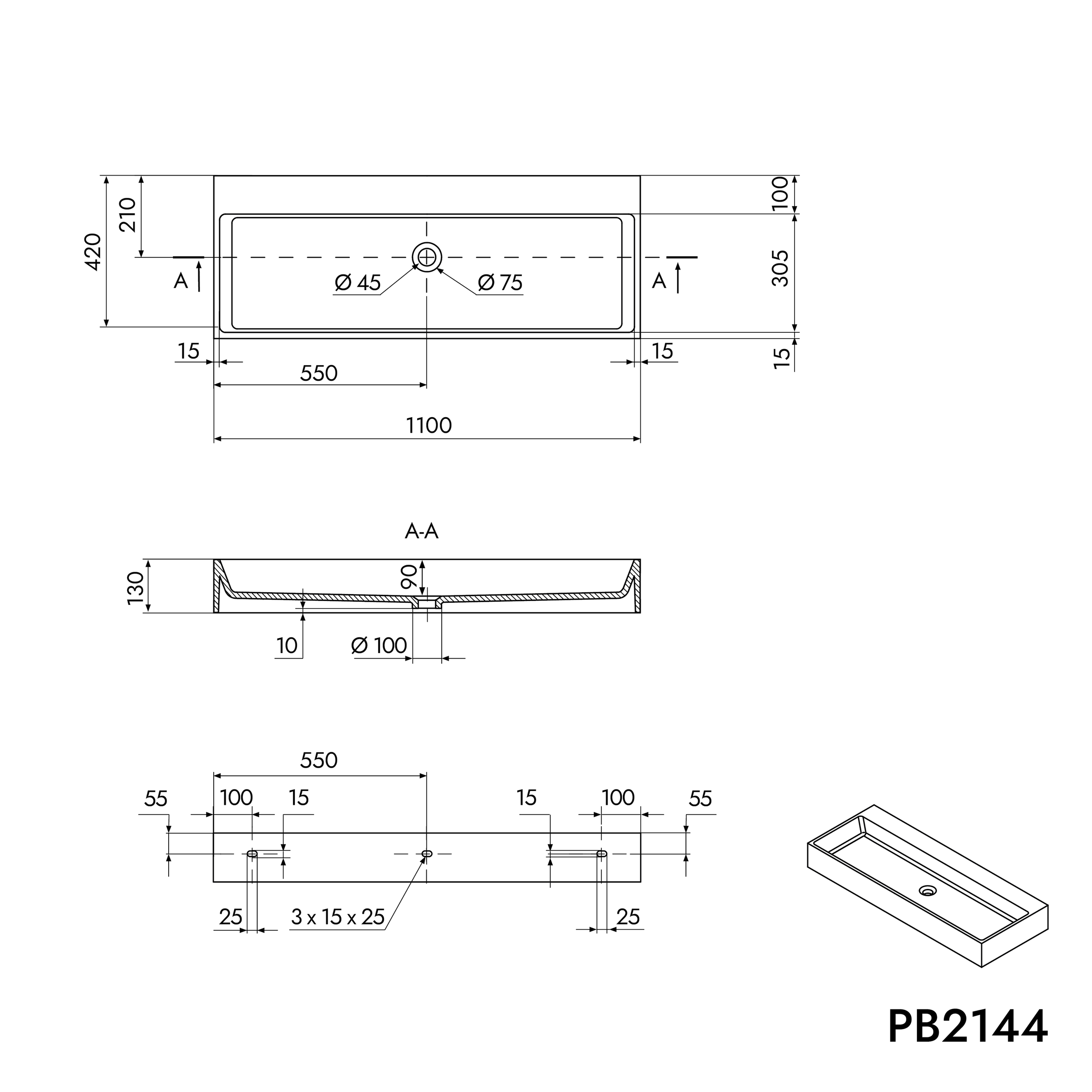 Bänkskivstvättställ Väggmonterat tvättställ PB2144-1