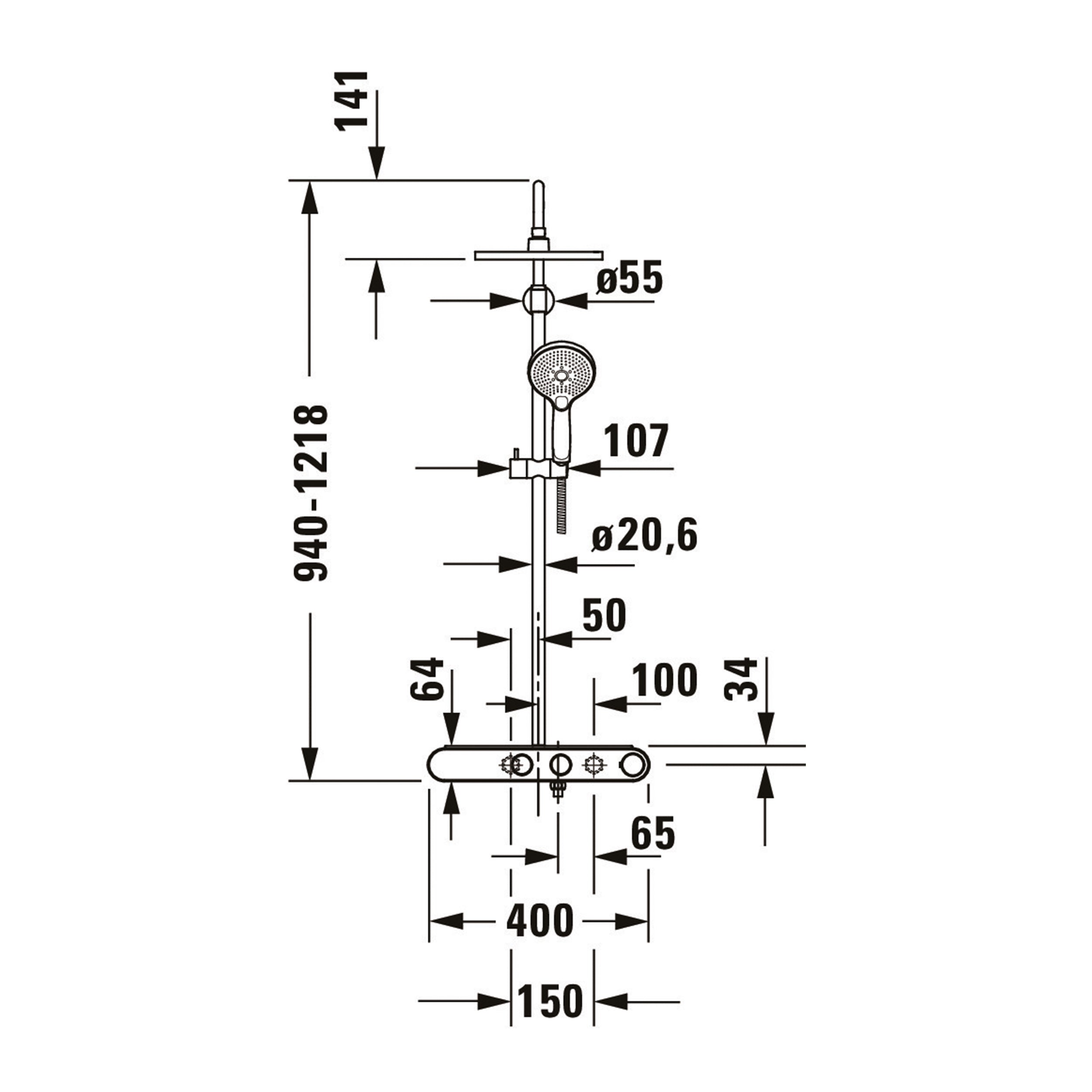 Duravit duschsystem med termostat och glashylla