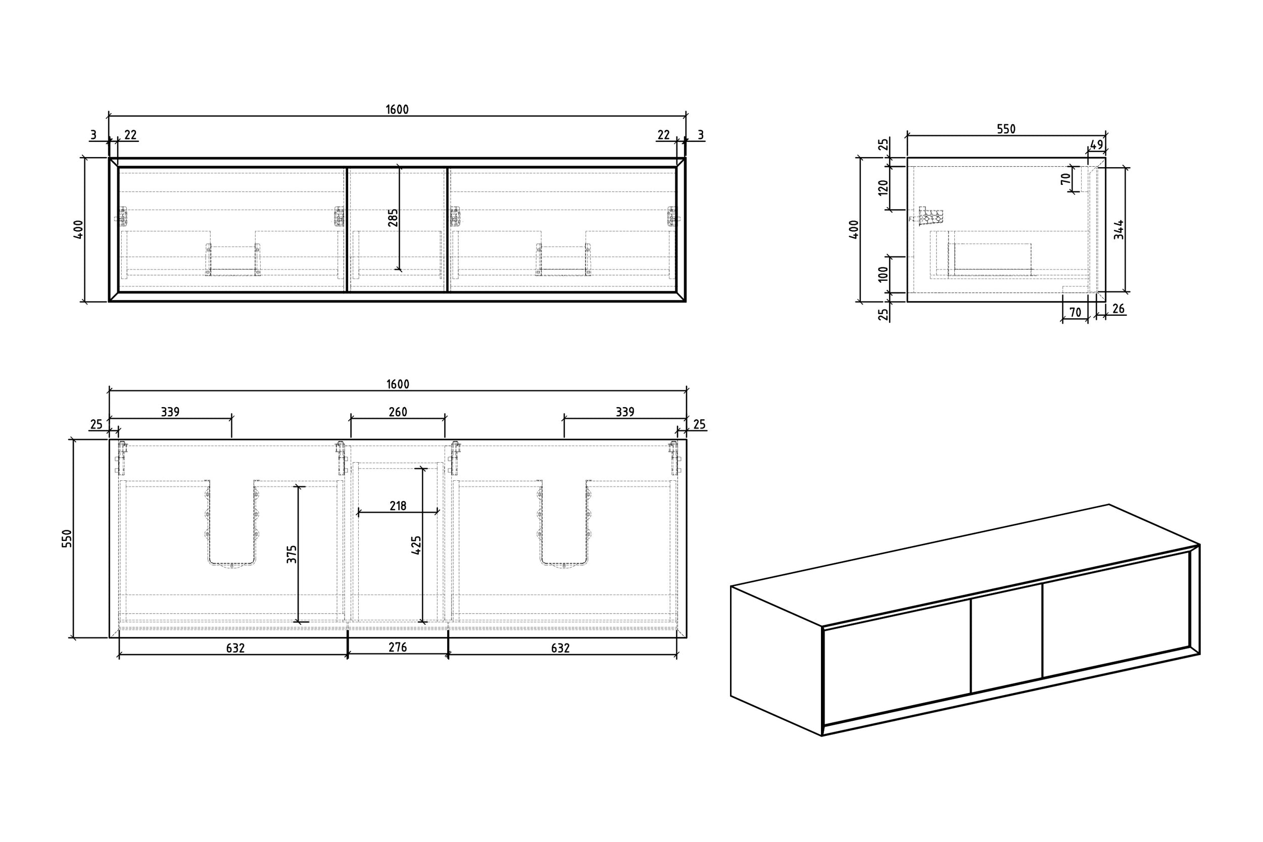Tvättställsskåp Fiona Multy 160 cm