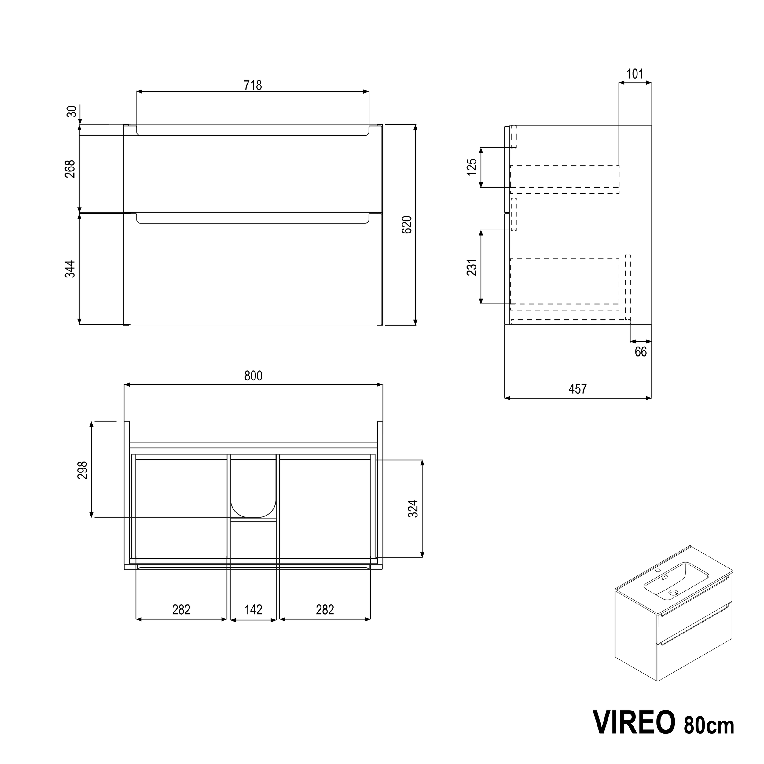 Badrumsmöbel set VIREO 80 cm med tvättställ