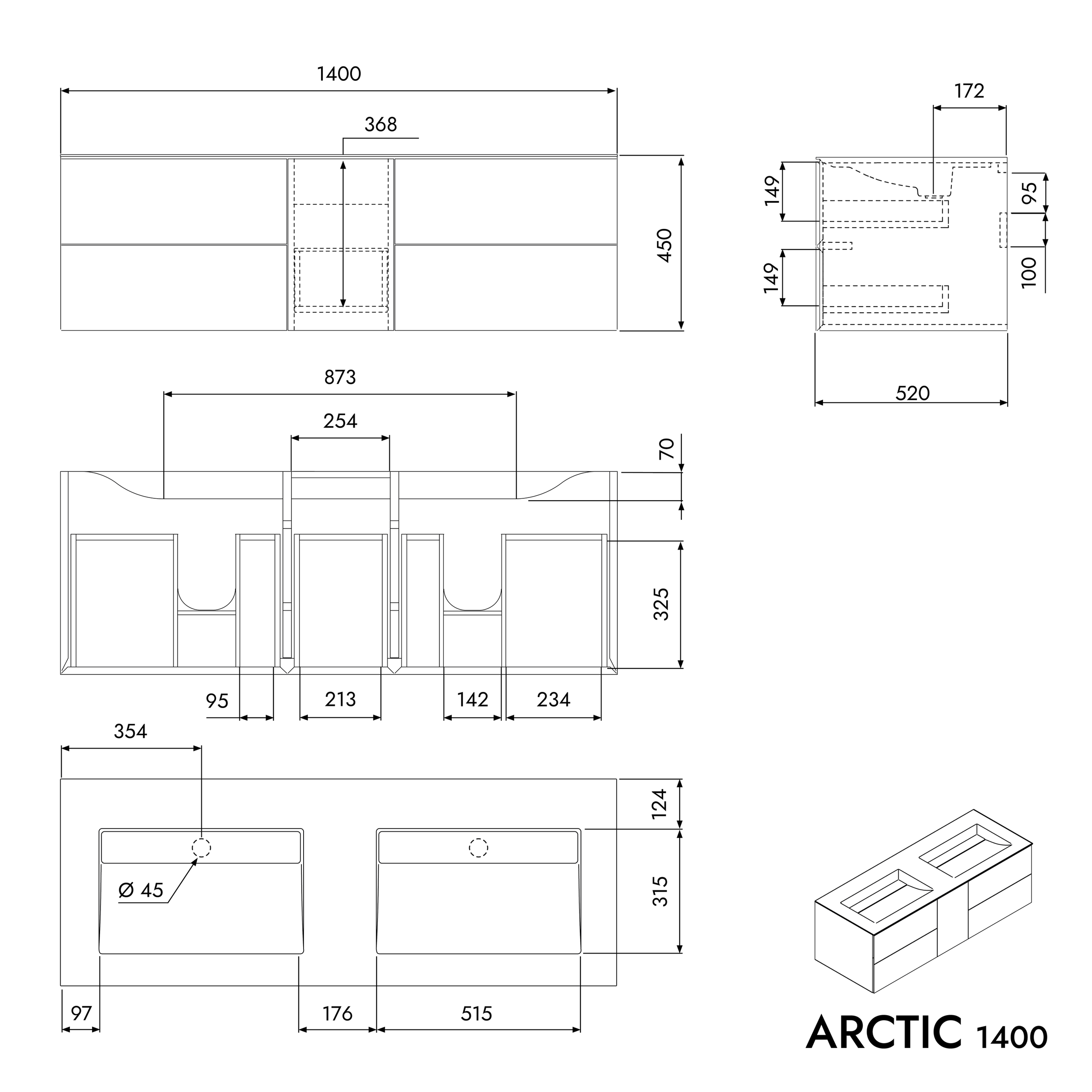 Tvättställsskåp ARCTIC 1400