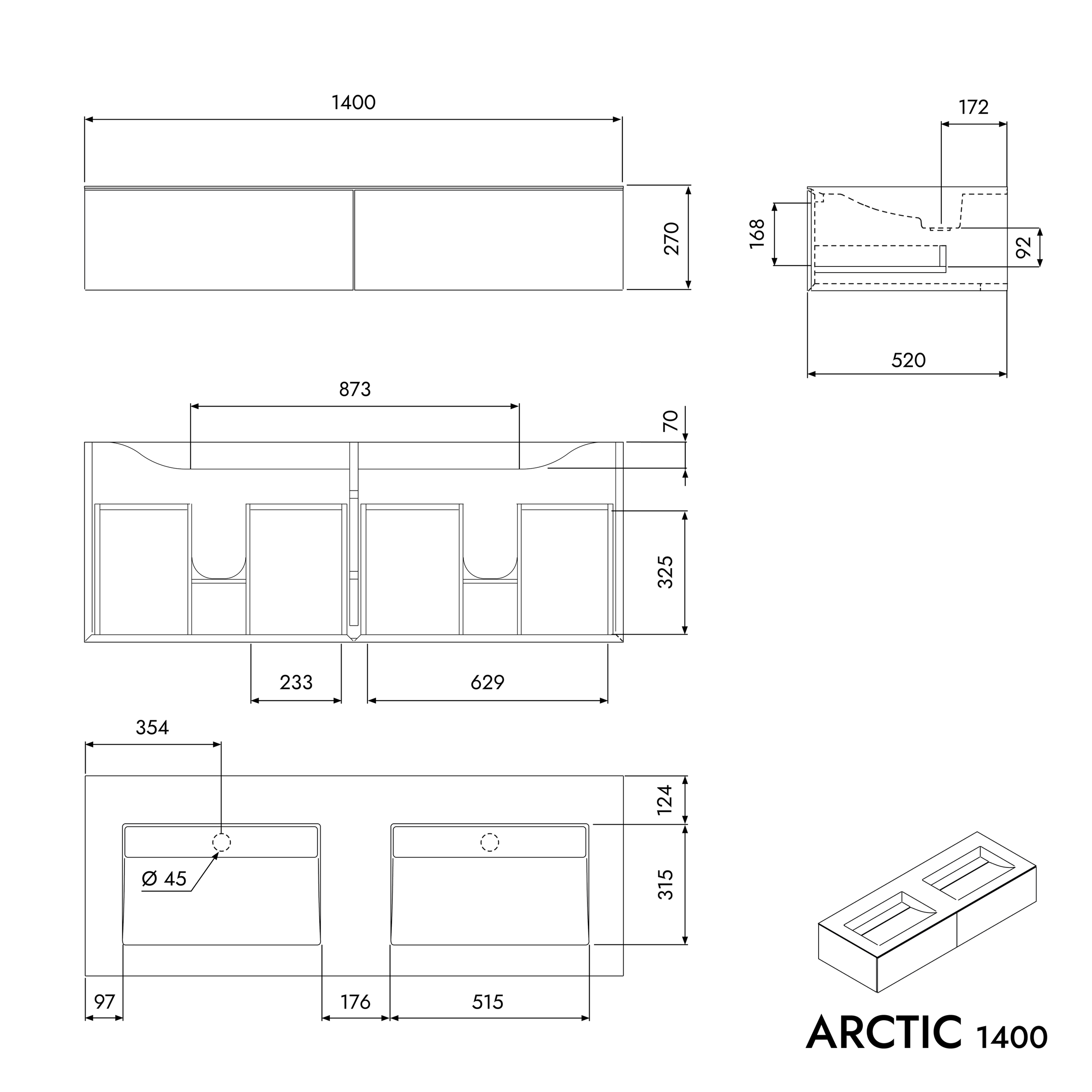 Tvättställsskåp ARCTIC 1400