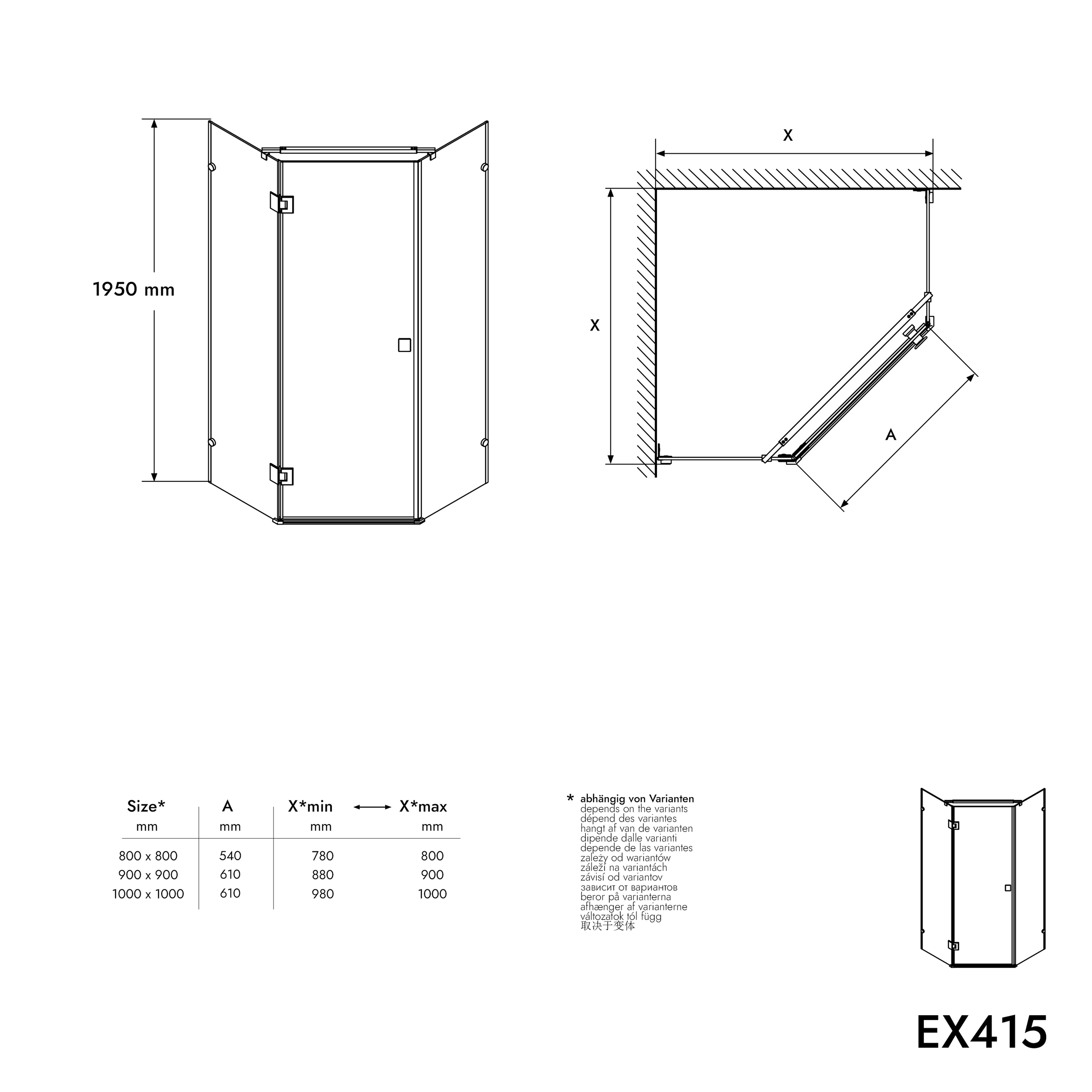 Femhörnsdusch EX415 inkl. duschkar