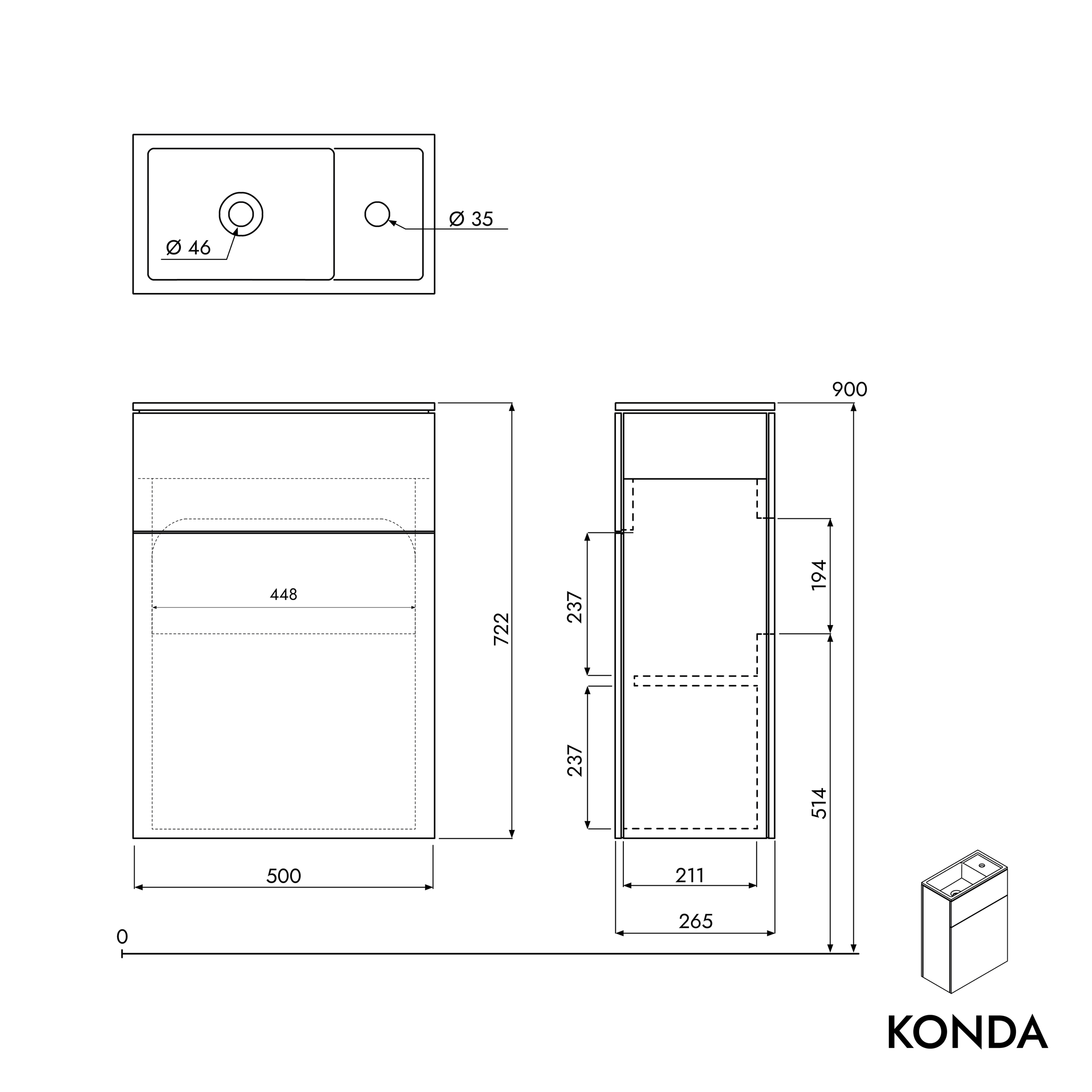 Tvättställsskåp KONDA 50 cm
