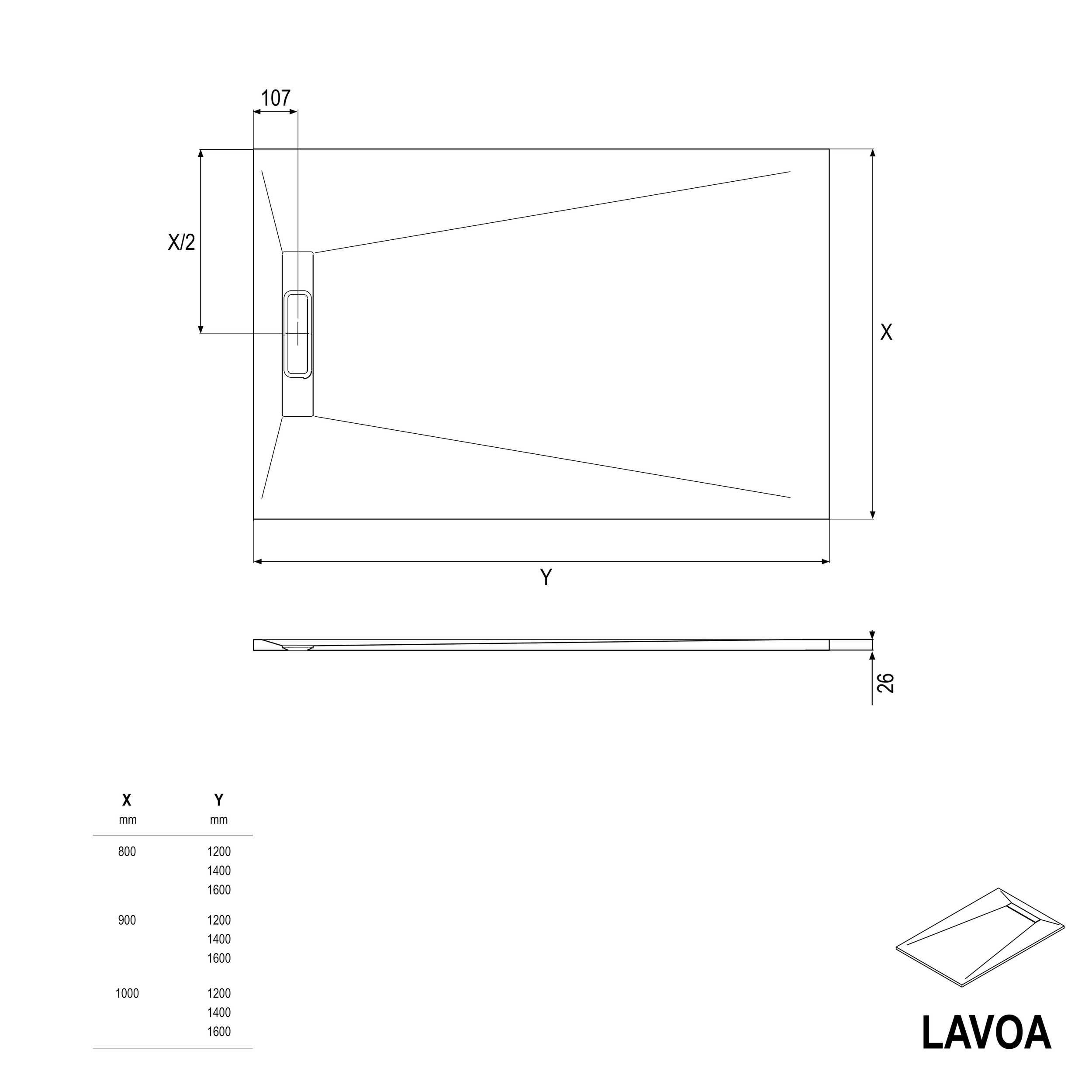 Platt duschkar i gjuten mineral LAVOA