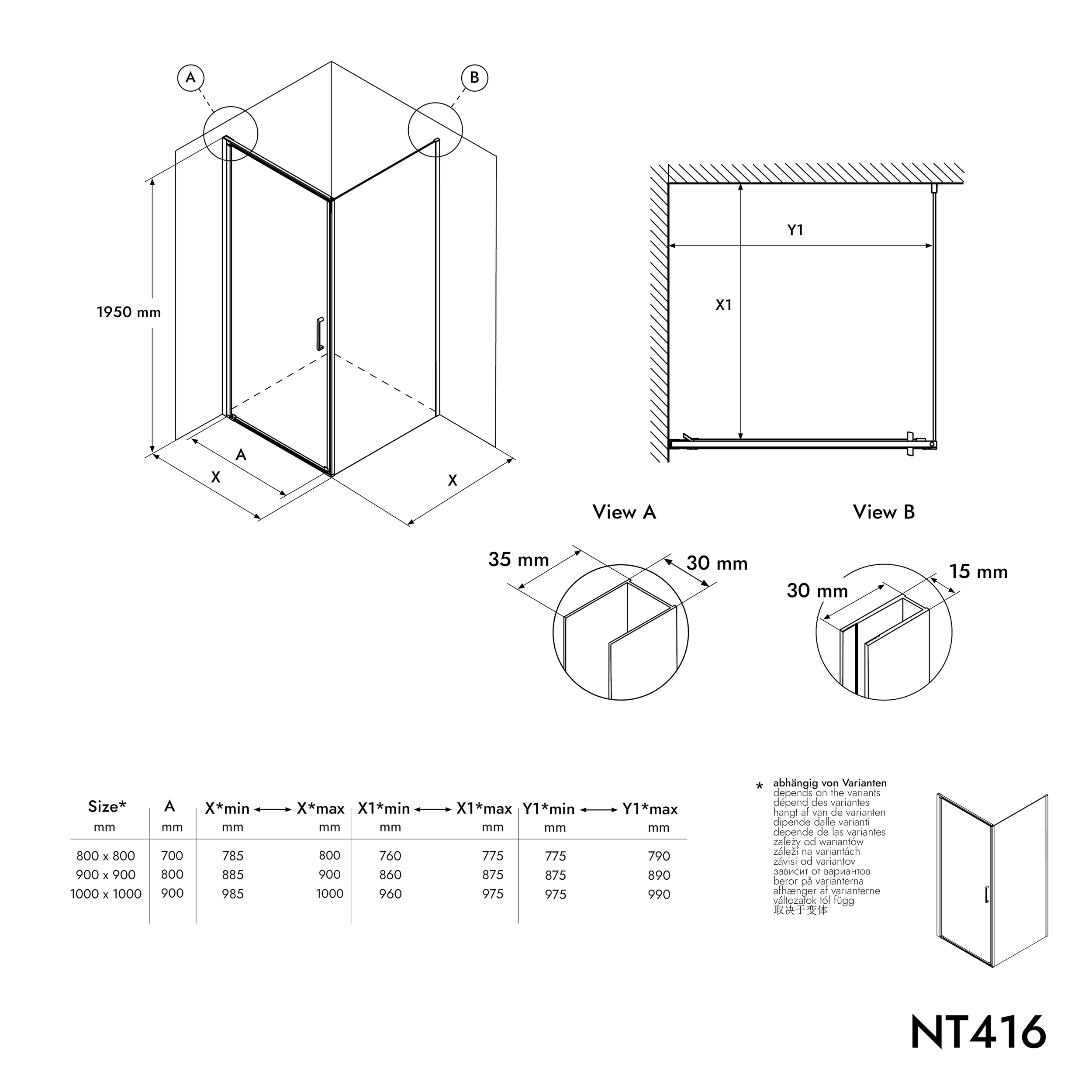 Hörndusch med svängdörr NT416