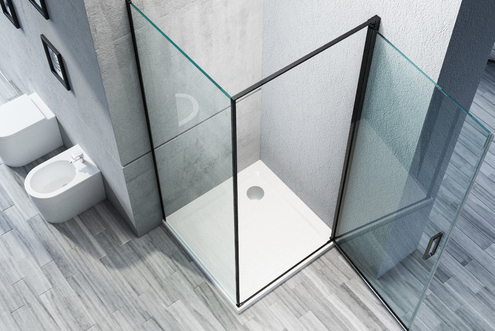 Hörndusch av äkta nano-glas 6 mm, EX 416S svart - 90 x 90 x 195 cm