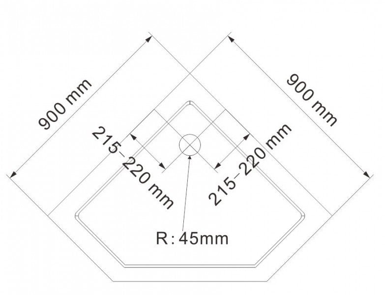 Femhörnig duschkar - 90 x 90 cm och avloppssystemt