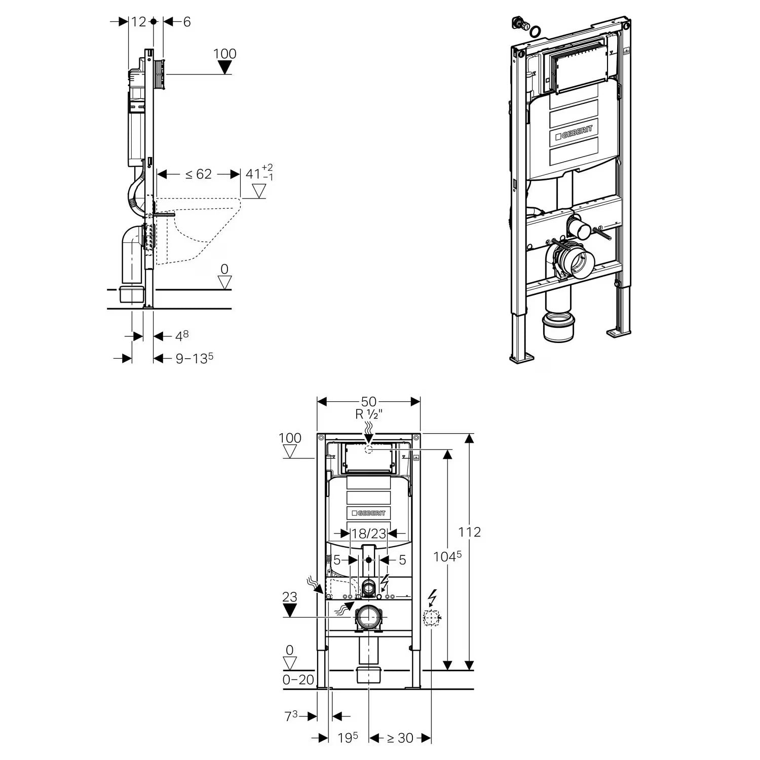 Dusch-WC komplettset PRO+1104 med Geberit Duofix installationsväggselement