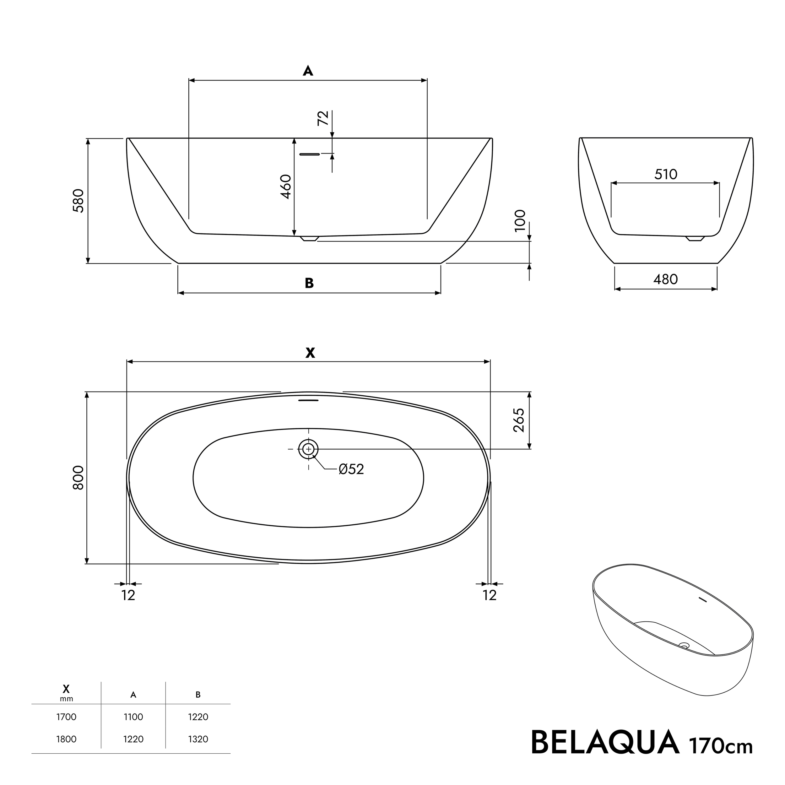 Fristående badkar BELAQUA Akryl