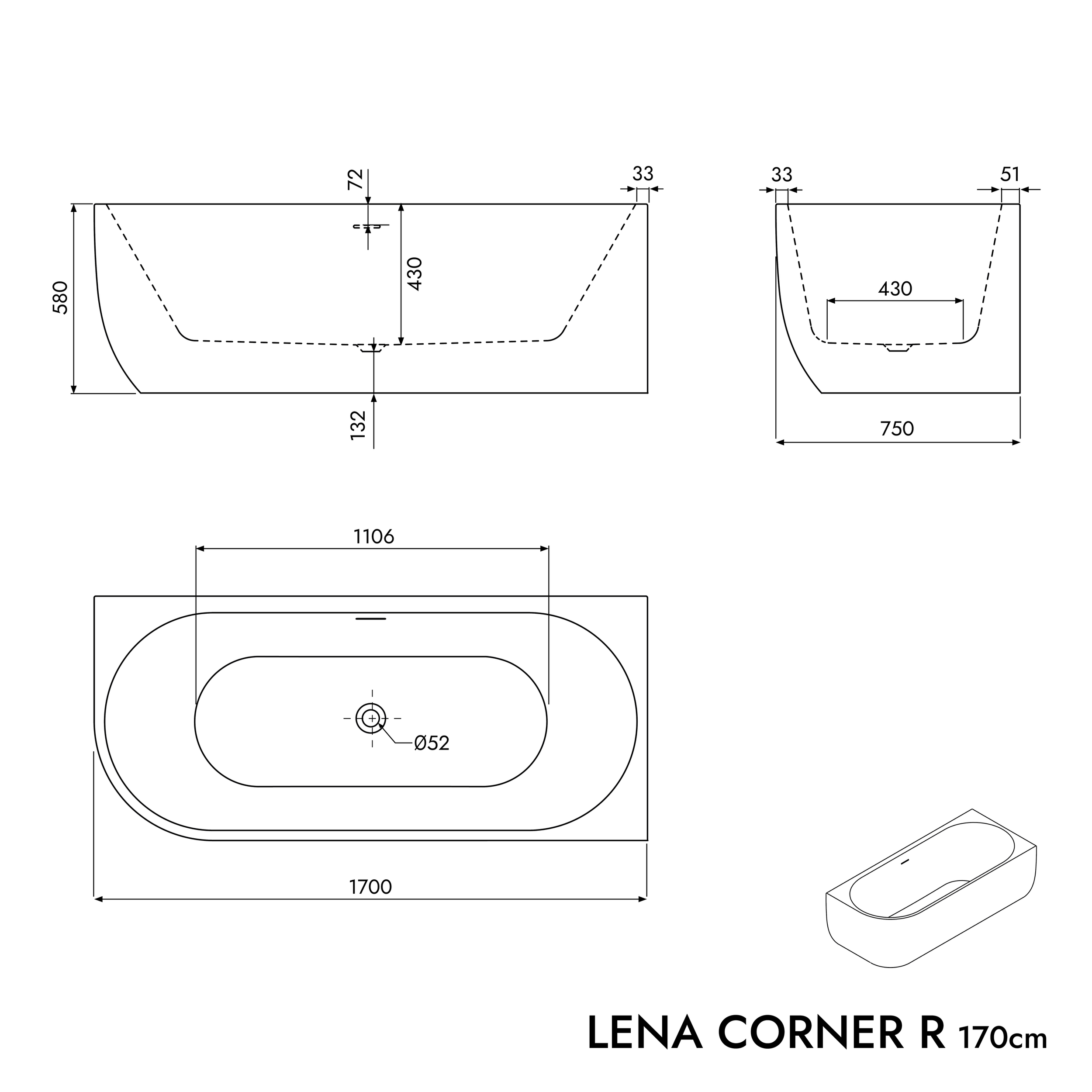 Halv fristående badkar LENA CORNER