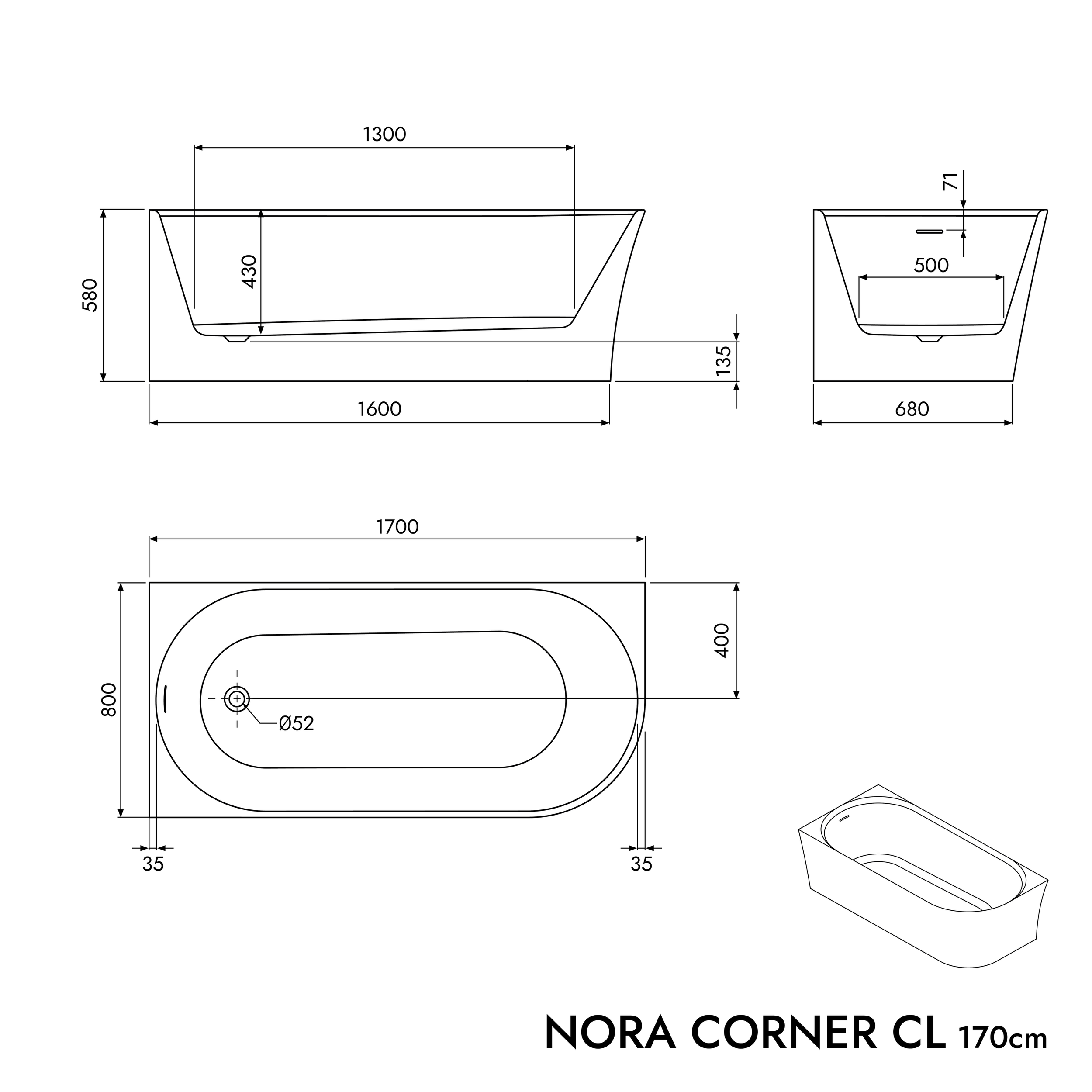 Fristående hörnbadkar NORA CORNER