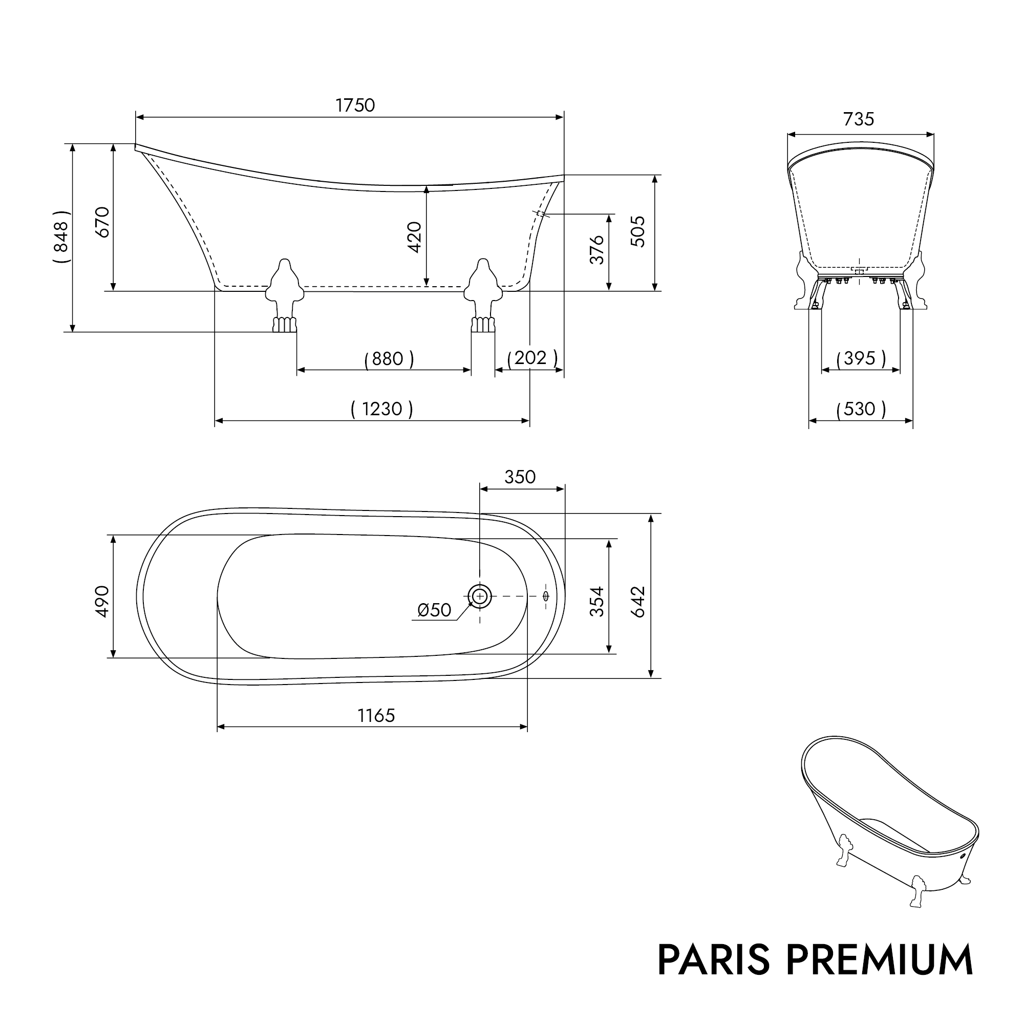 Fristående badkar PARIS PREMIUM