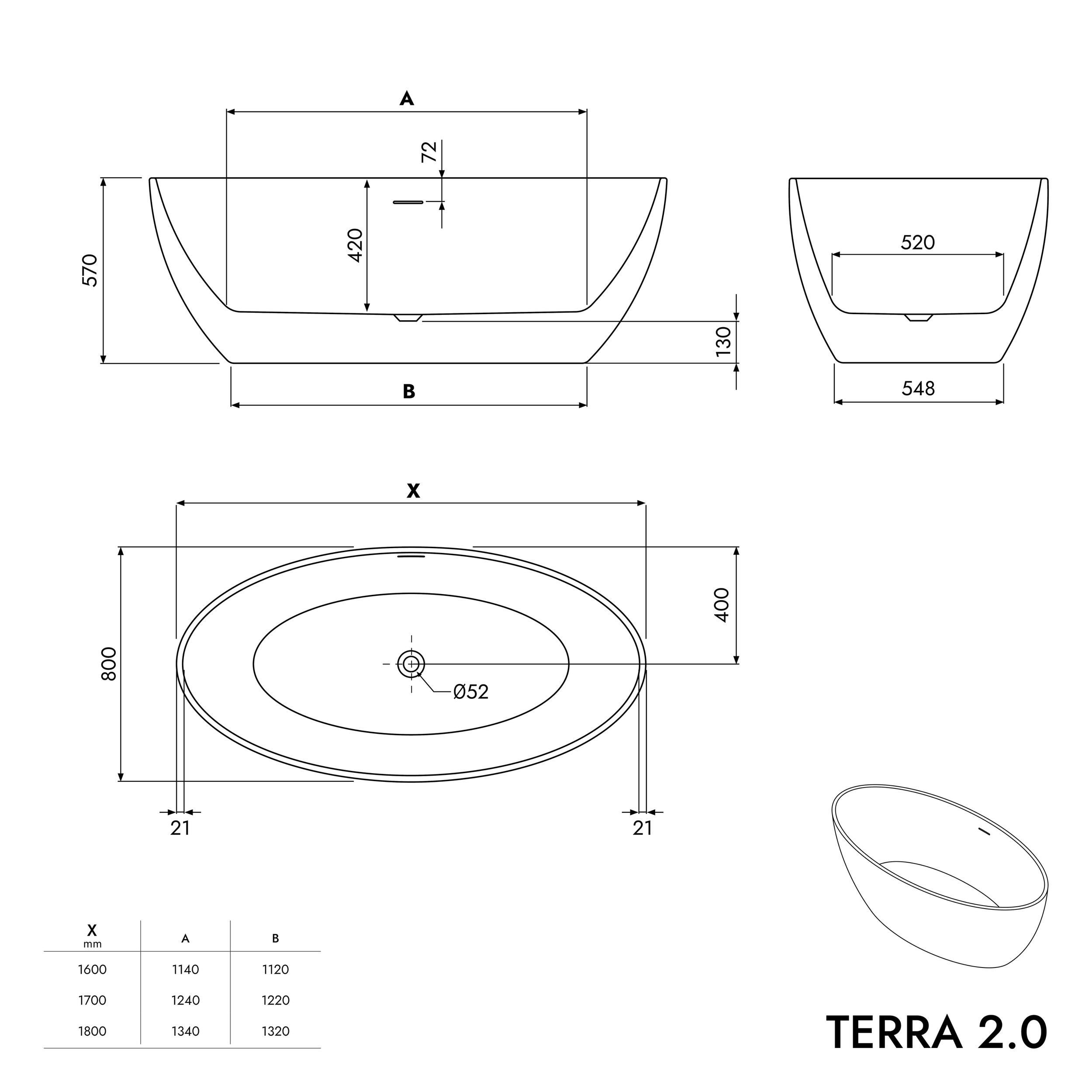 Fristående badkar TERRA 2.0 akryl