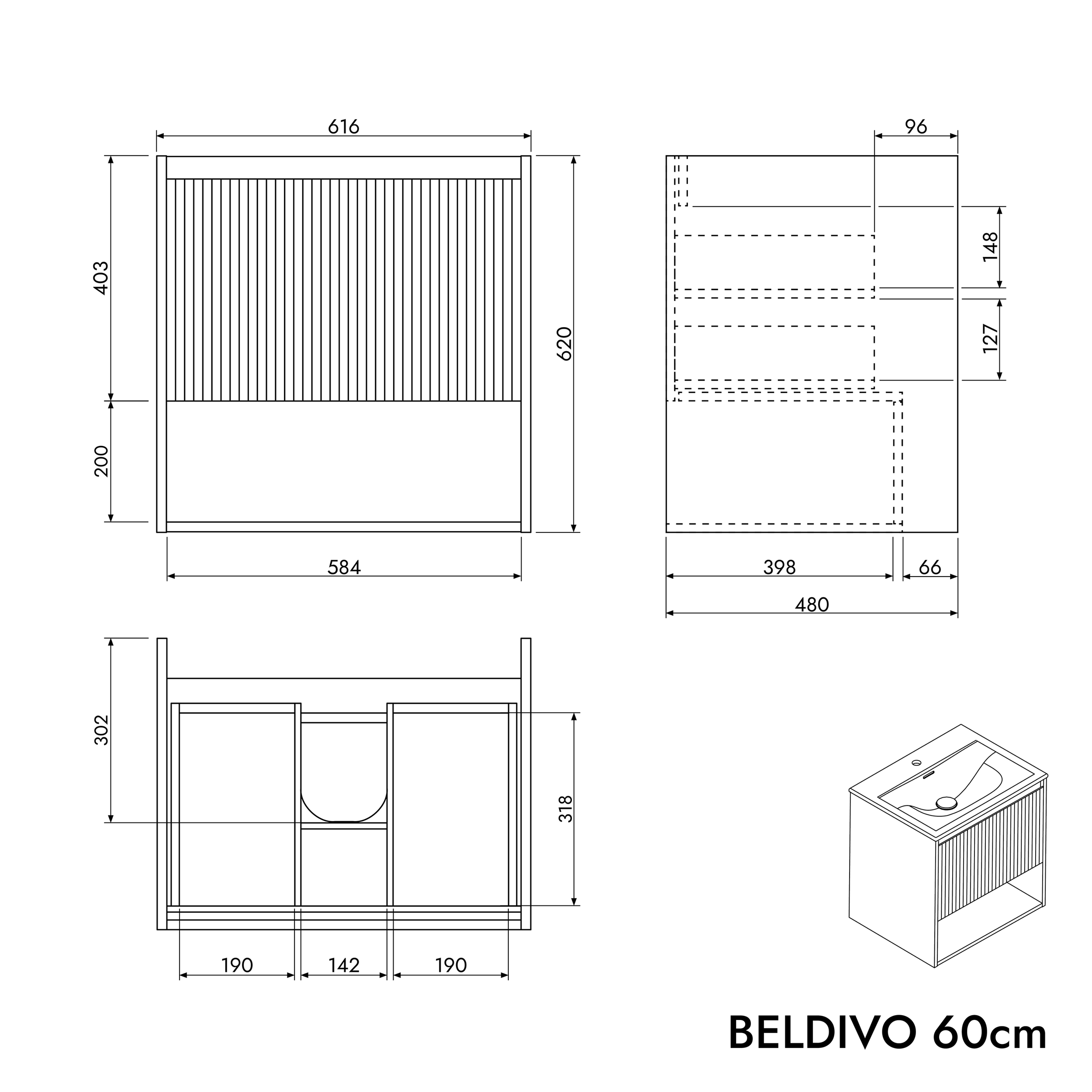 Badrumsmöbel Set BELDIVO 60 cm med tvättställ