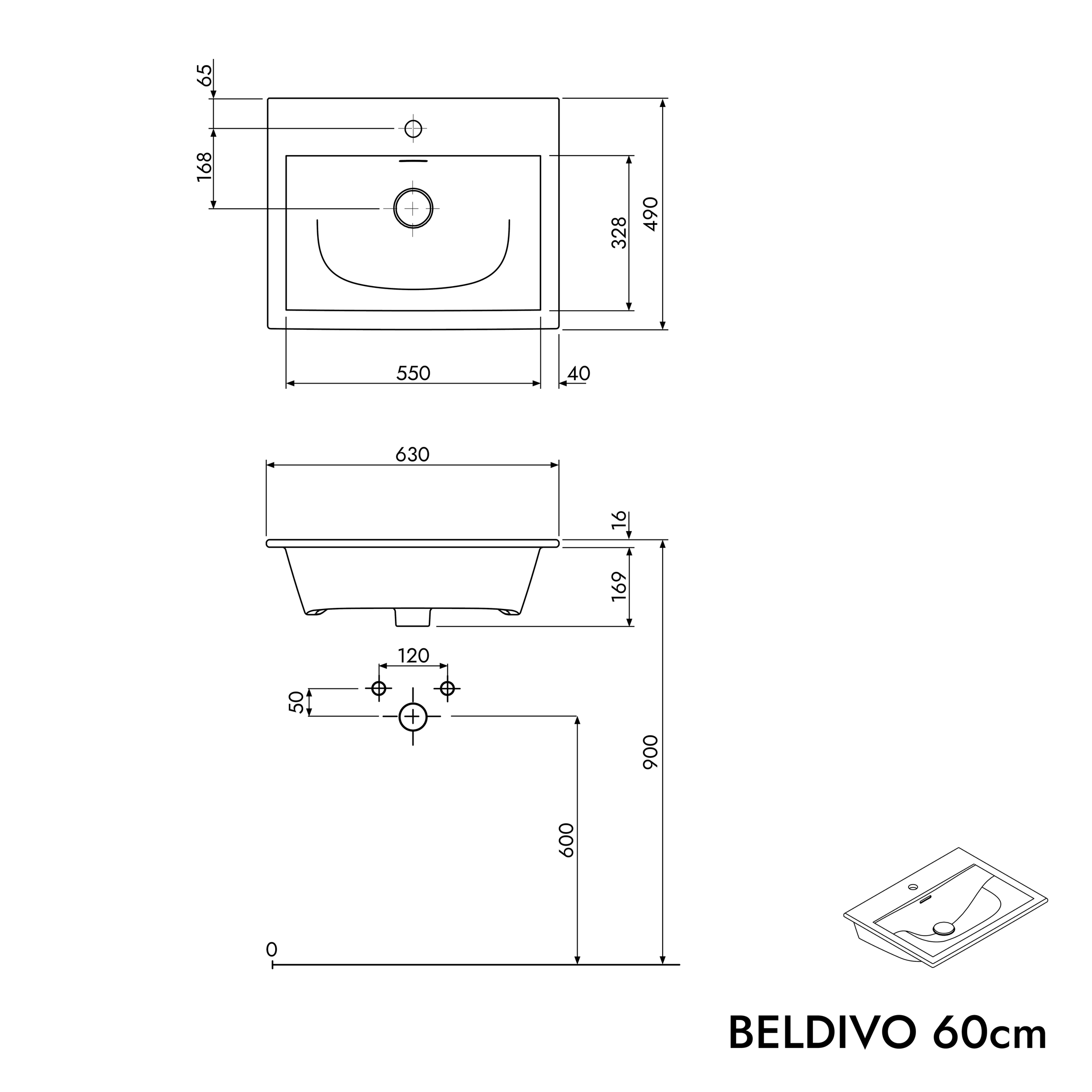 Badrumsmöbel Set BELDIVO 60 cm med tvättställ