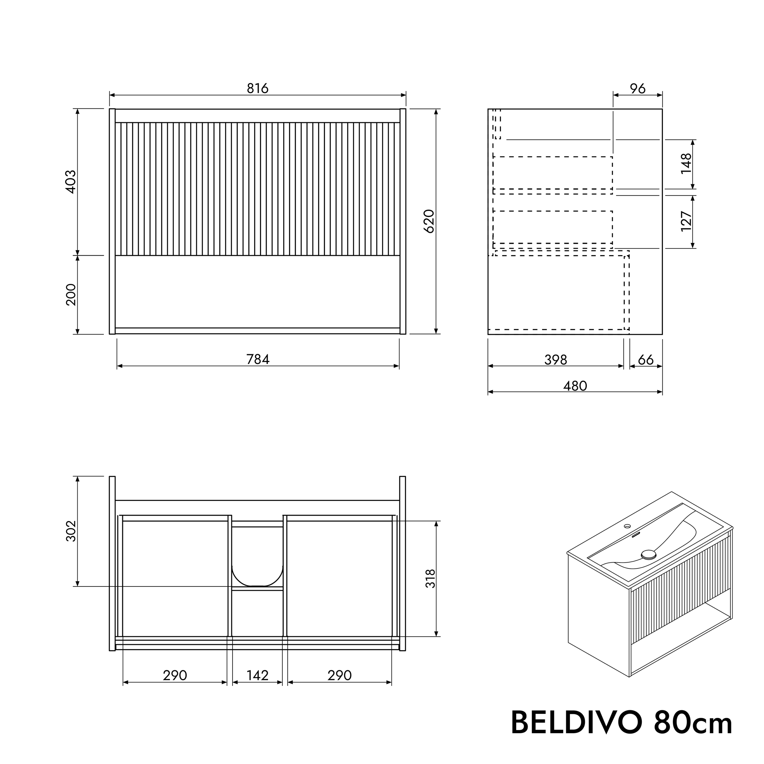 Badrumsmöbelset BELDIVO 80 cm med tvättställ