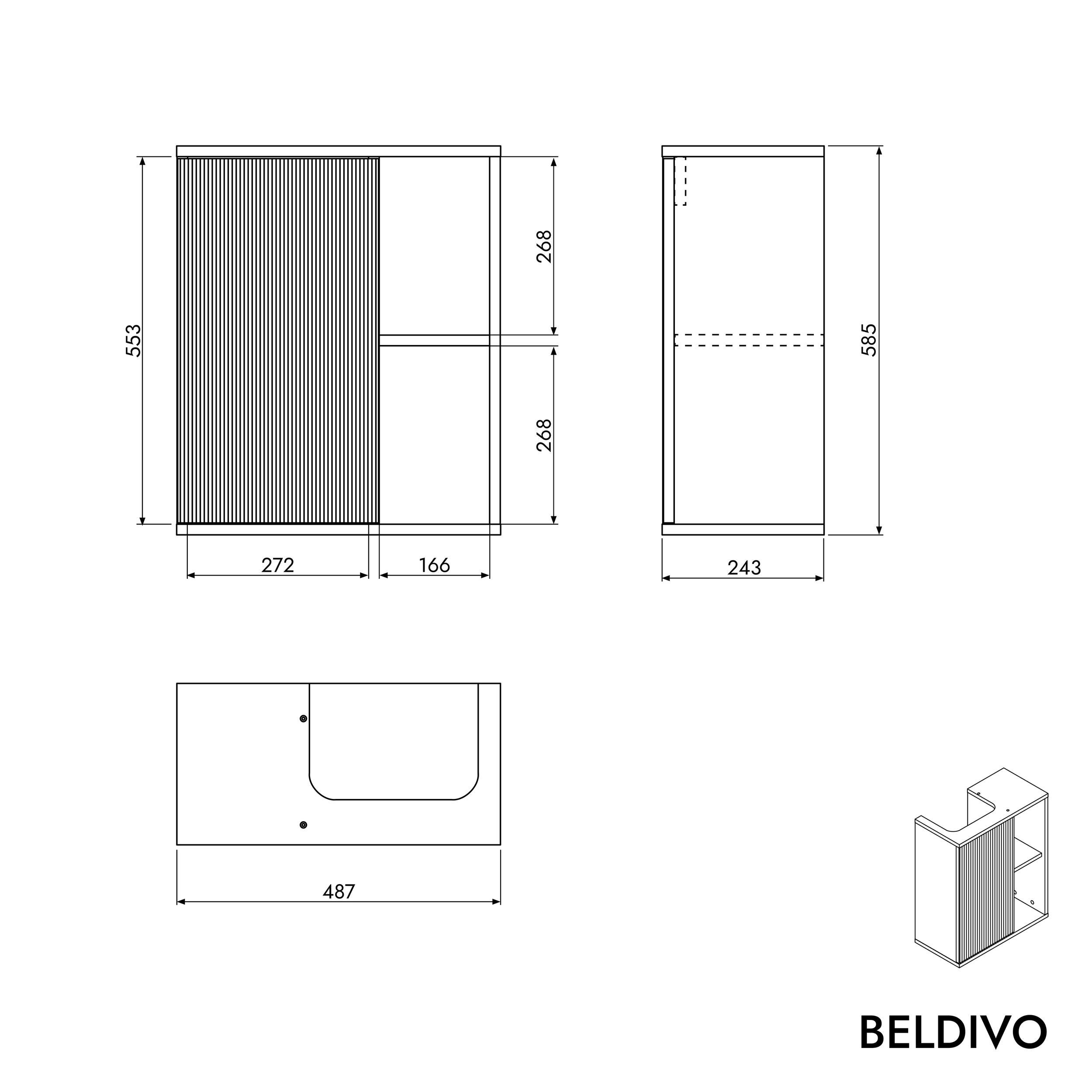 BELDIVO 50cm underskåp med vitt tvättställ 