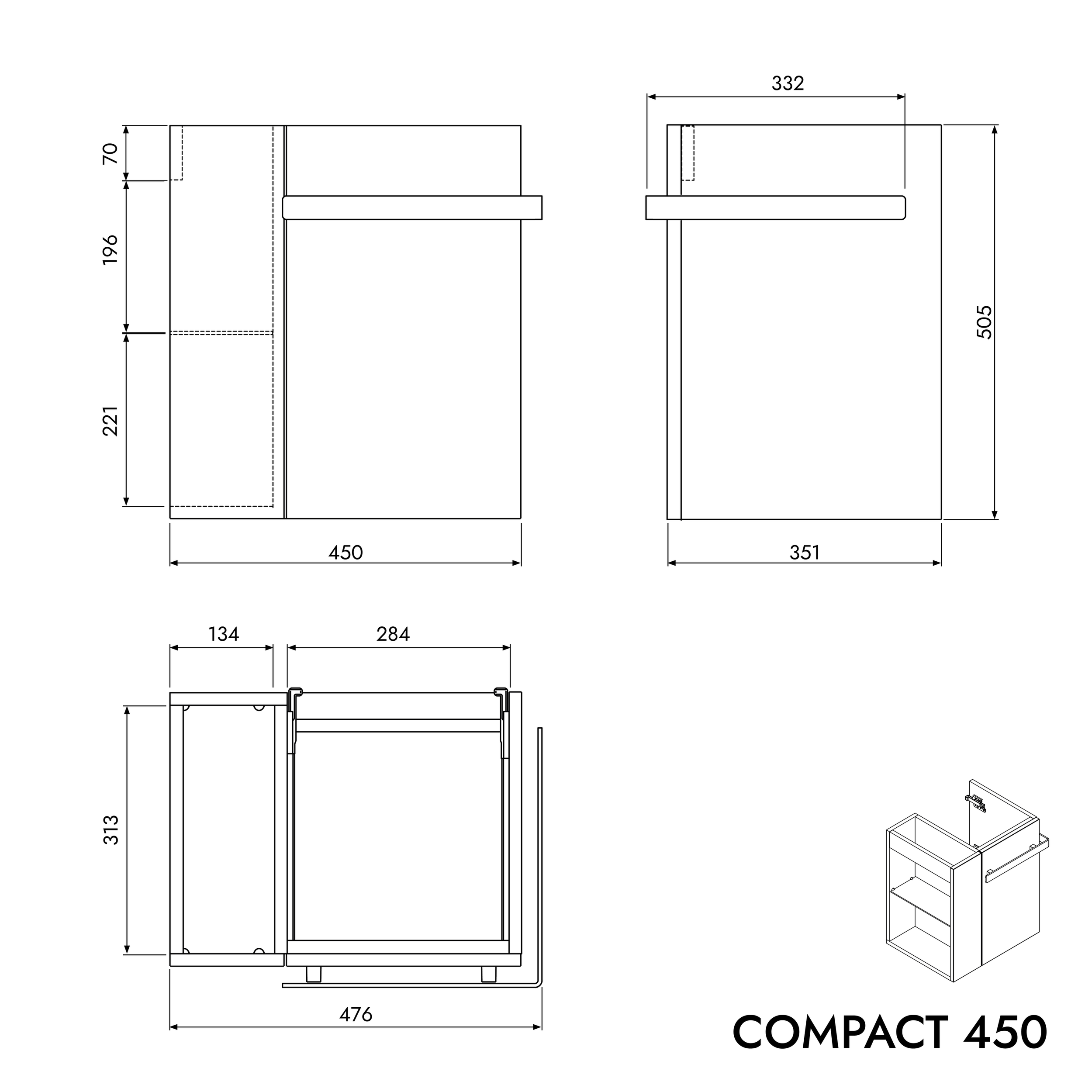 Tvättställsskåp gäst WC COMPACT 450