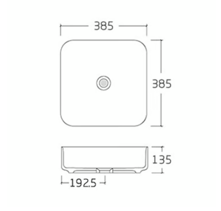 Tvättställ för bänkskiva i sanitetskeramik KW6134 - 38,5 x 38,5 x 13,5 cm - Färg som tillval