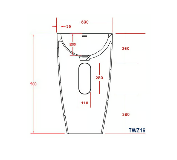 Tvättställspelare TWZ16 av kompositsten (Solid Stone) - 50x50x90 cm