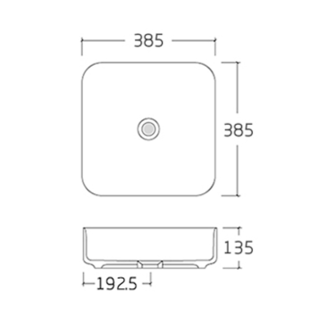 Tvättställ för bänkskiva i sanitetskeramik KW6134 - 38,5 x 38,5 x 13,5 cm - Färg som tillval