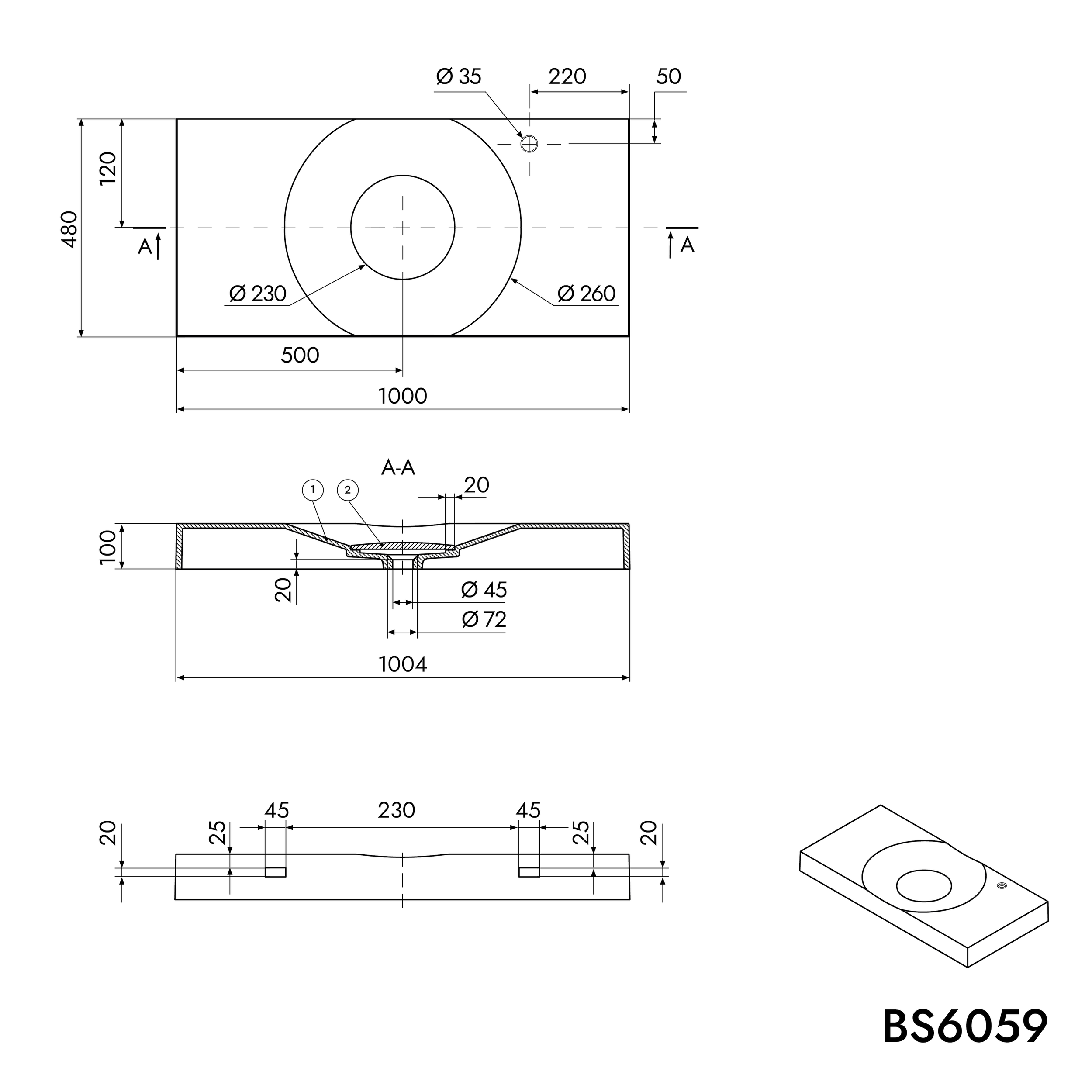Design bänkskiva / Vägghängt handfat BS6059