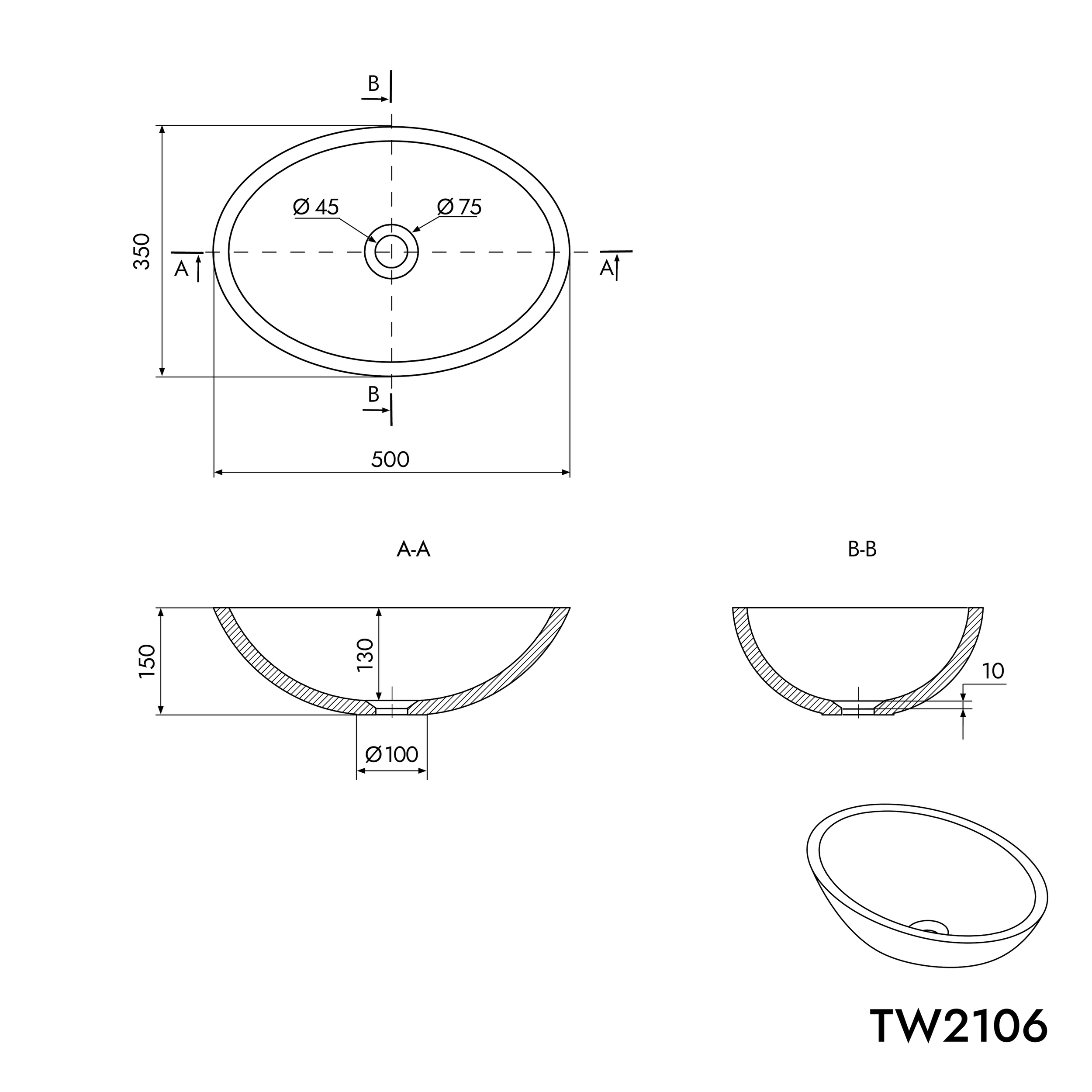 Bänkskiva tvättställ TW2106