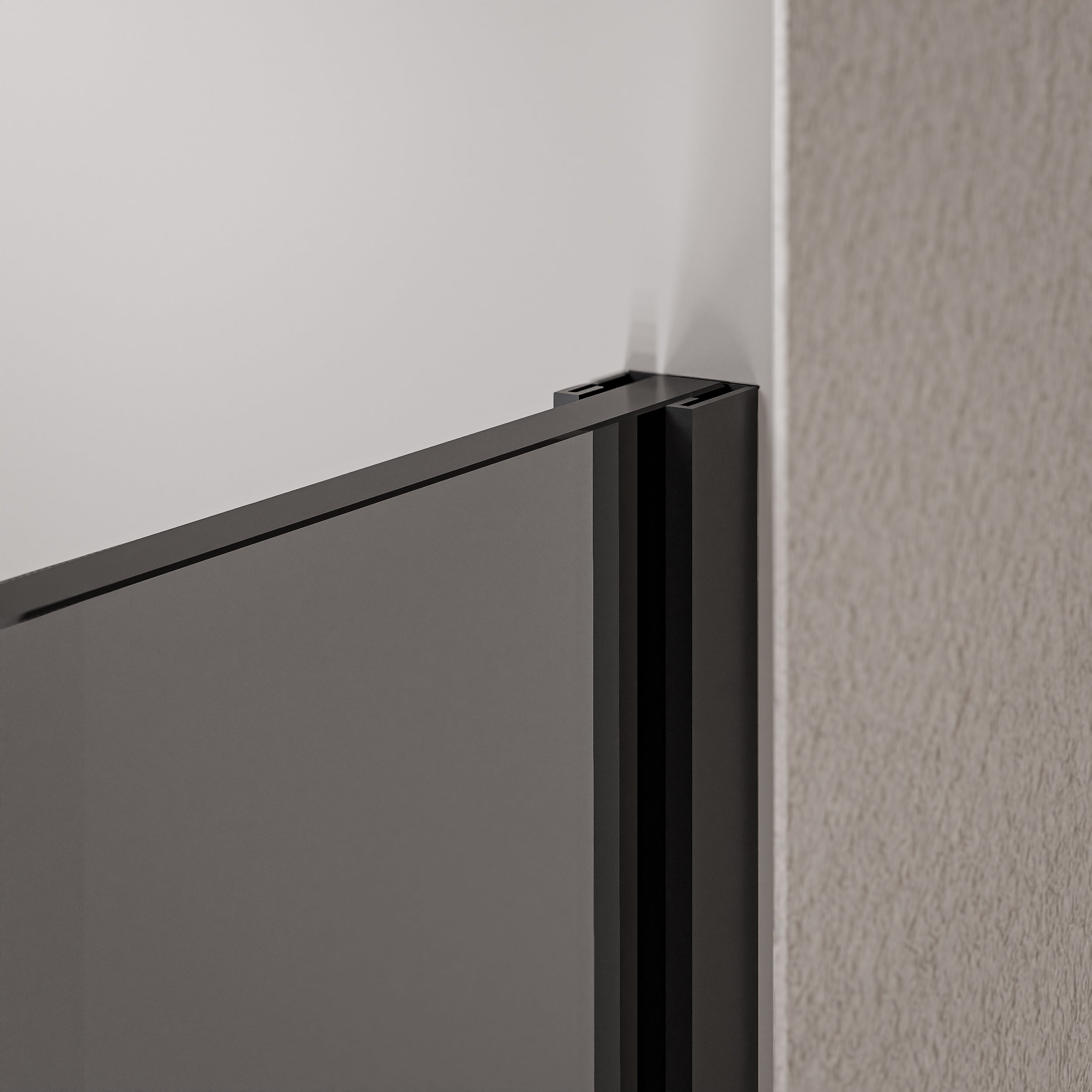 Walk-in Duschvägg 10mm nanogrått glas EX102 - 2 glasväggar rostfri stålprofil matt svart - bredd valbar