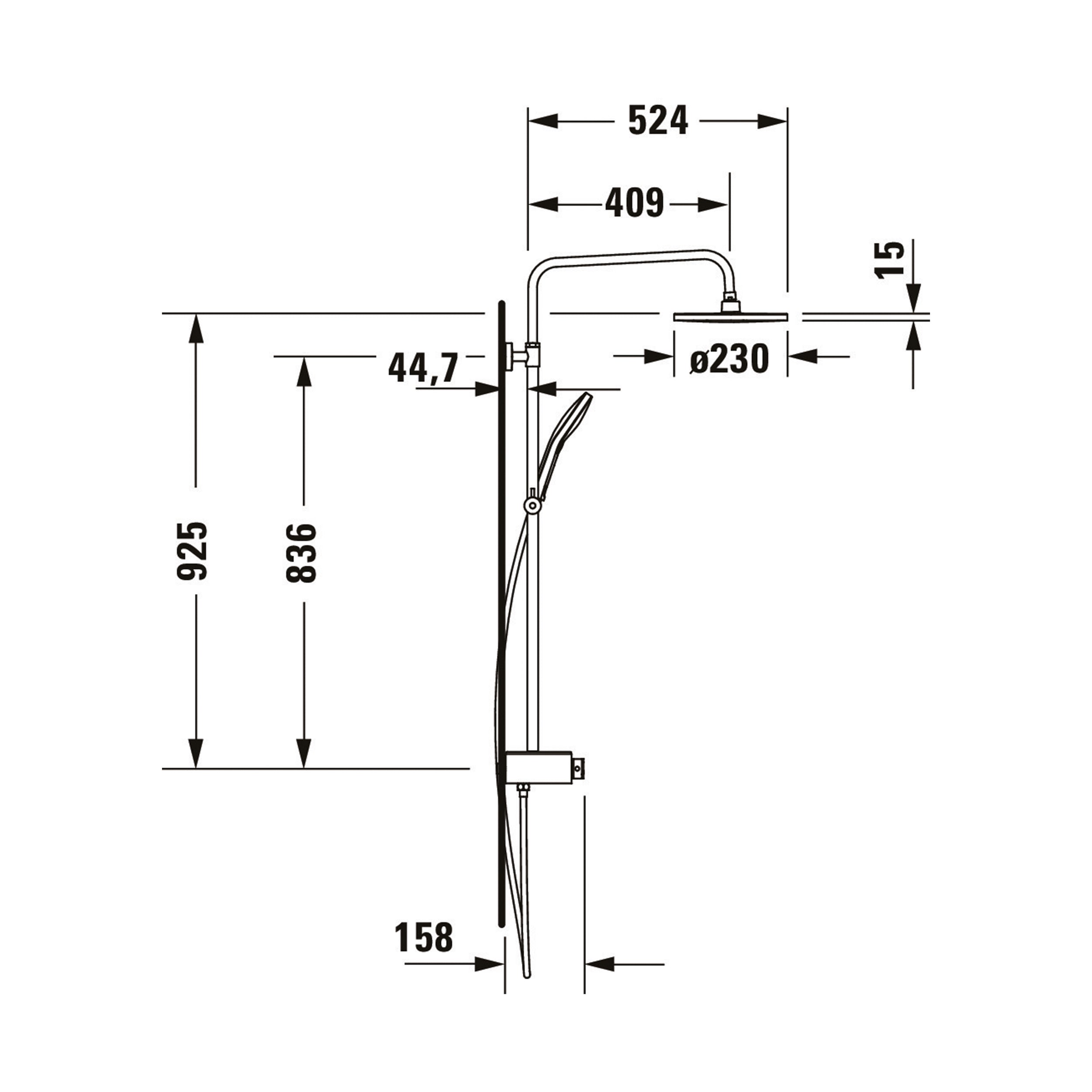 Duravit duschsystem med termostat och glashylla