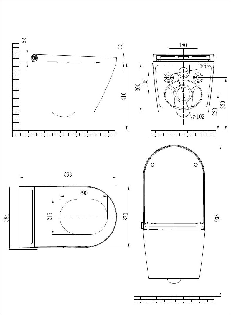 PREMIUM 1102 svart matt duschtoalett