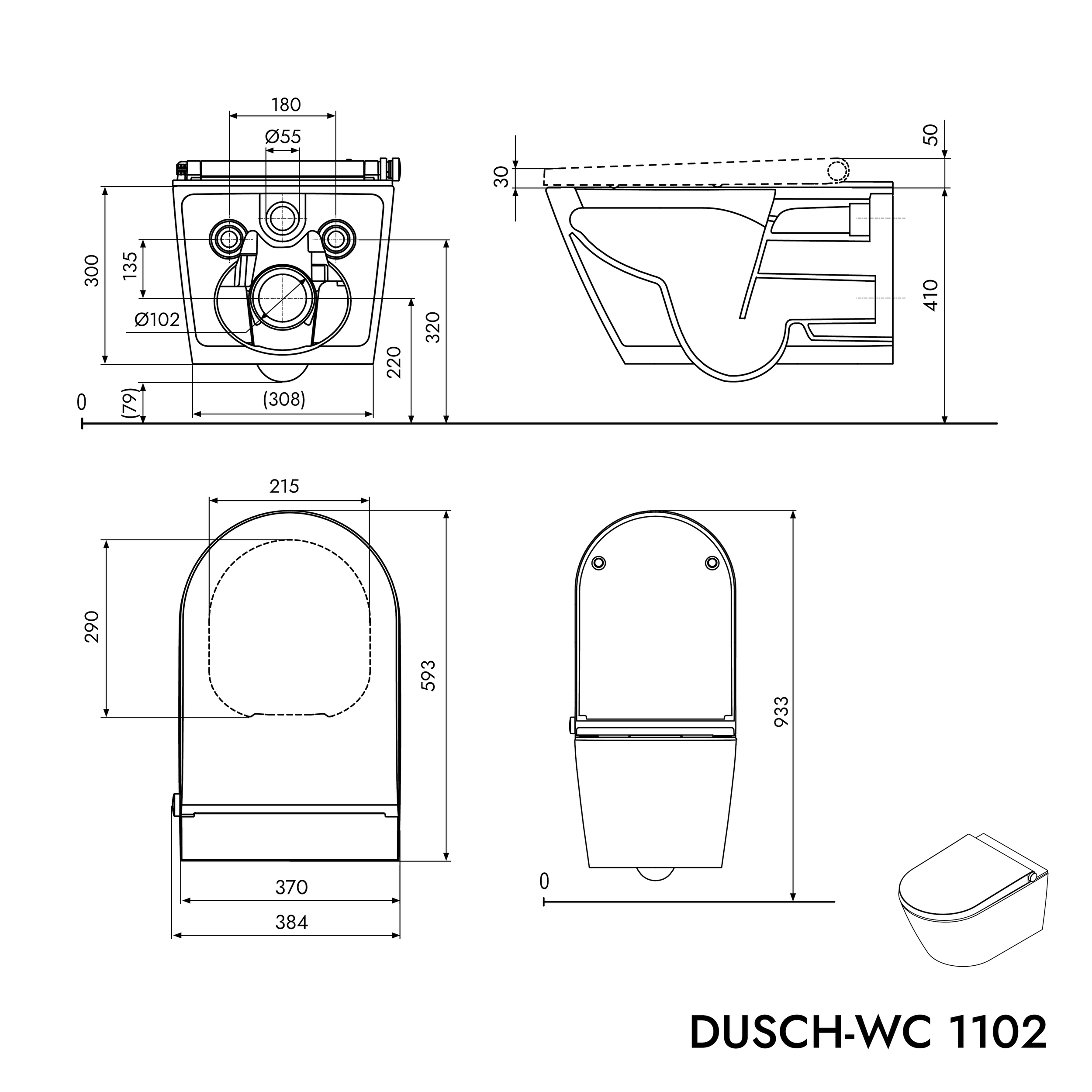 Dusch-WC komplett set PREMIUM 1102 med Geberit Duofix förväggselement