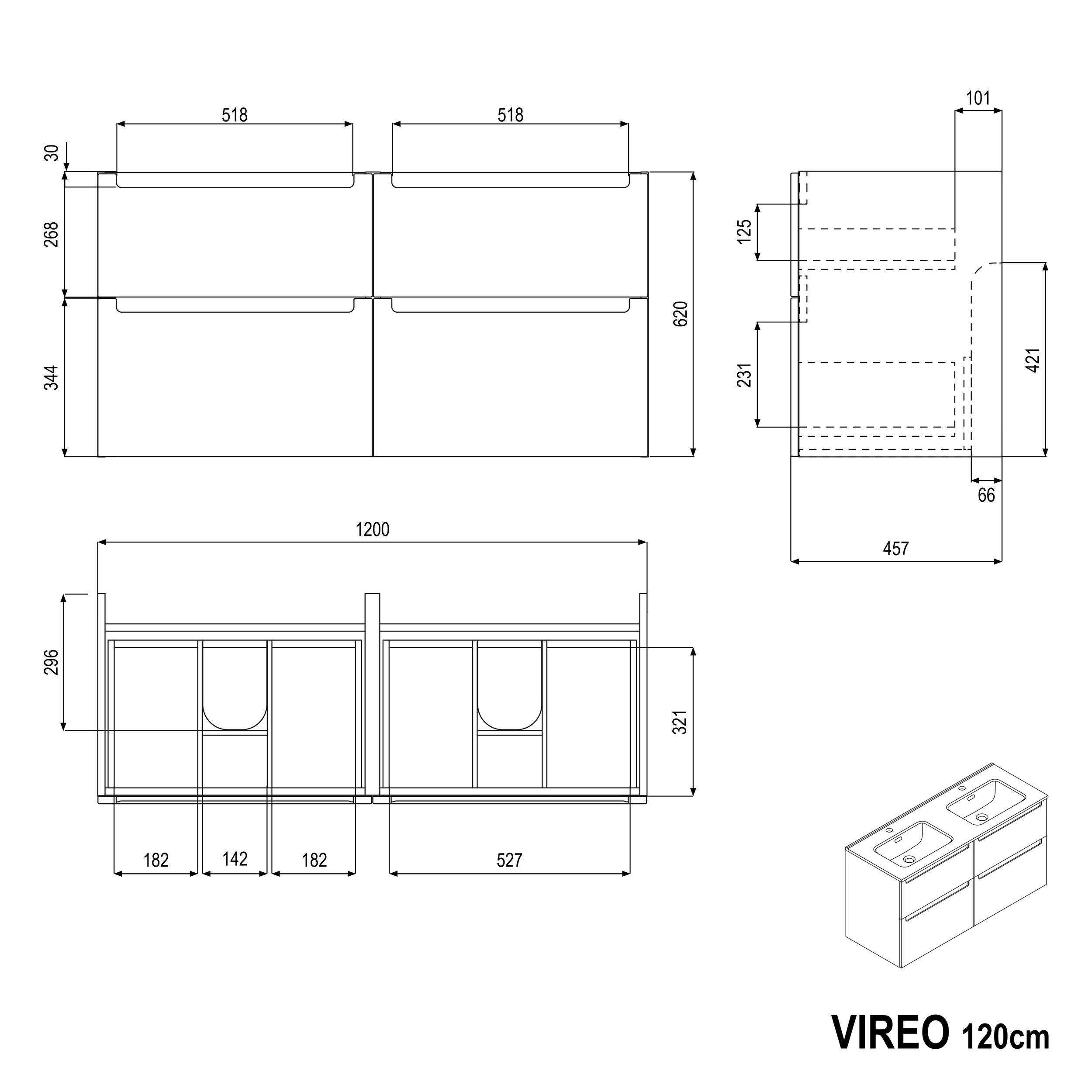 VIREO 120 cm underskåp