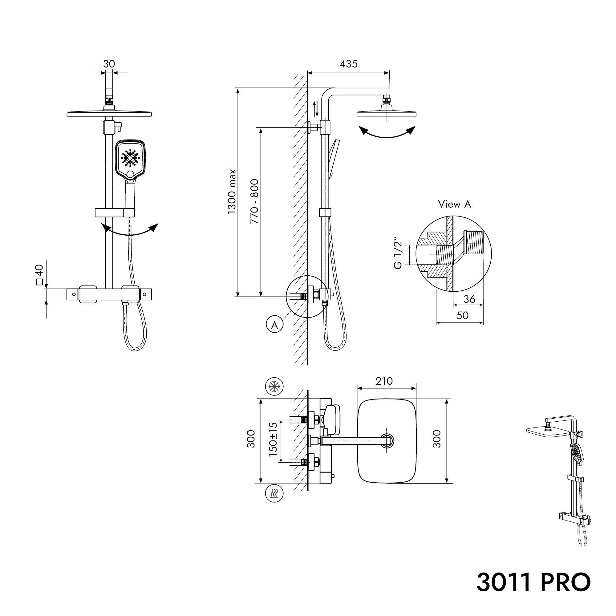 Duschpelare Termostat 3011 PRO
