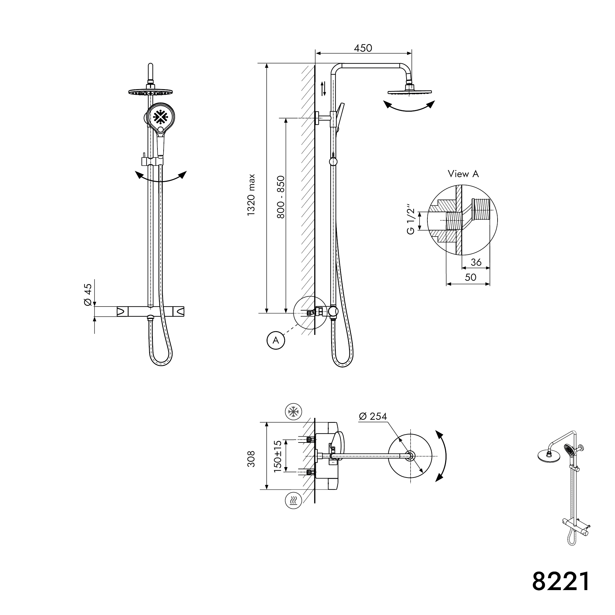 Duschpelare Termostat 8221 PRO