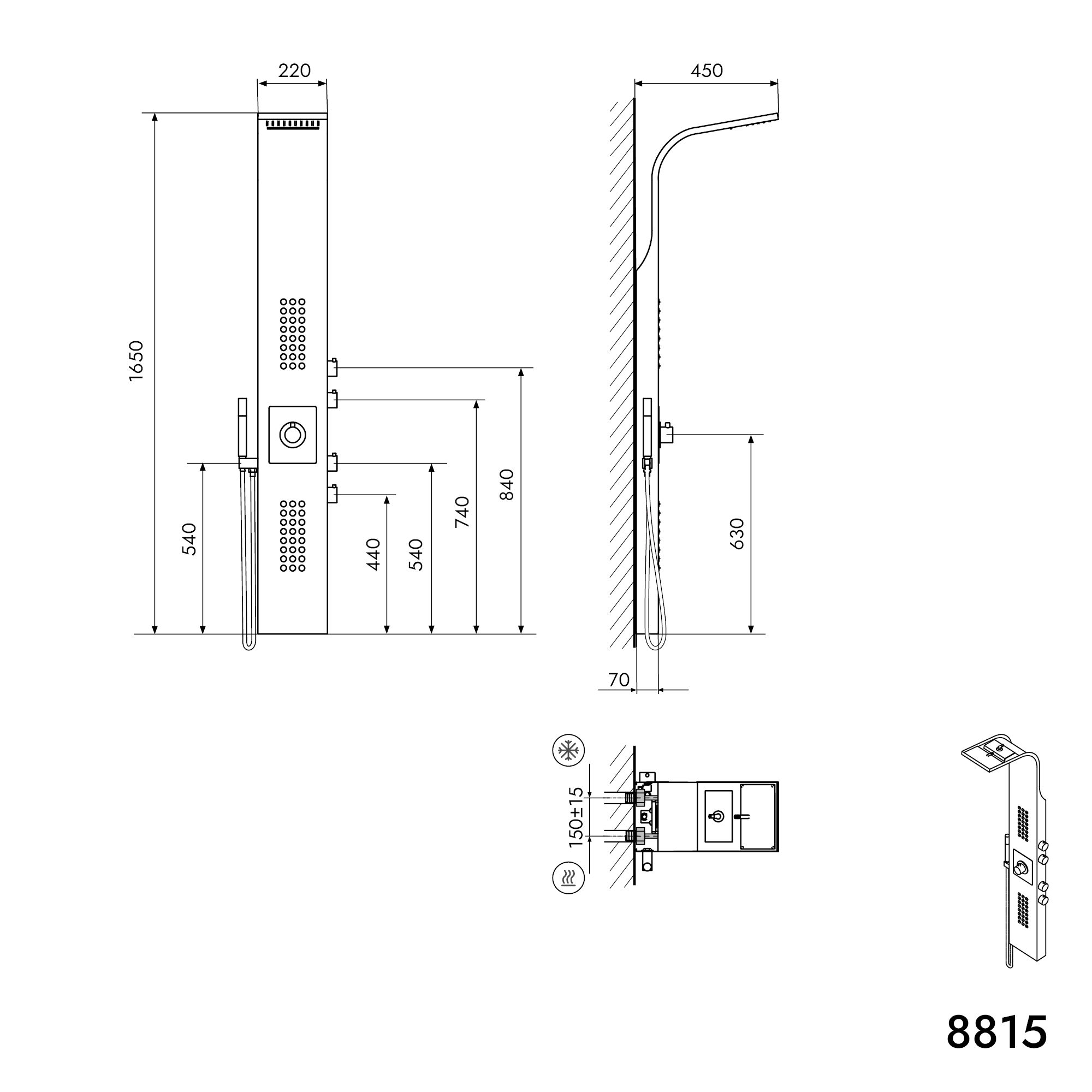 Duschsystem med SEDAL-termostat Duschpelare 8815