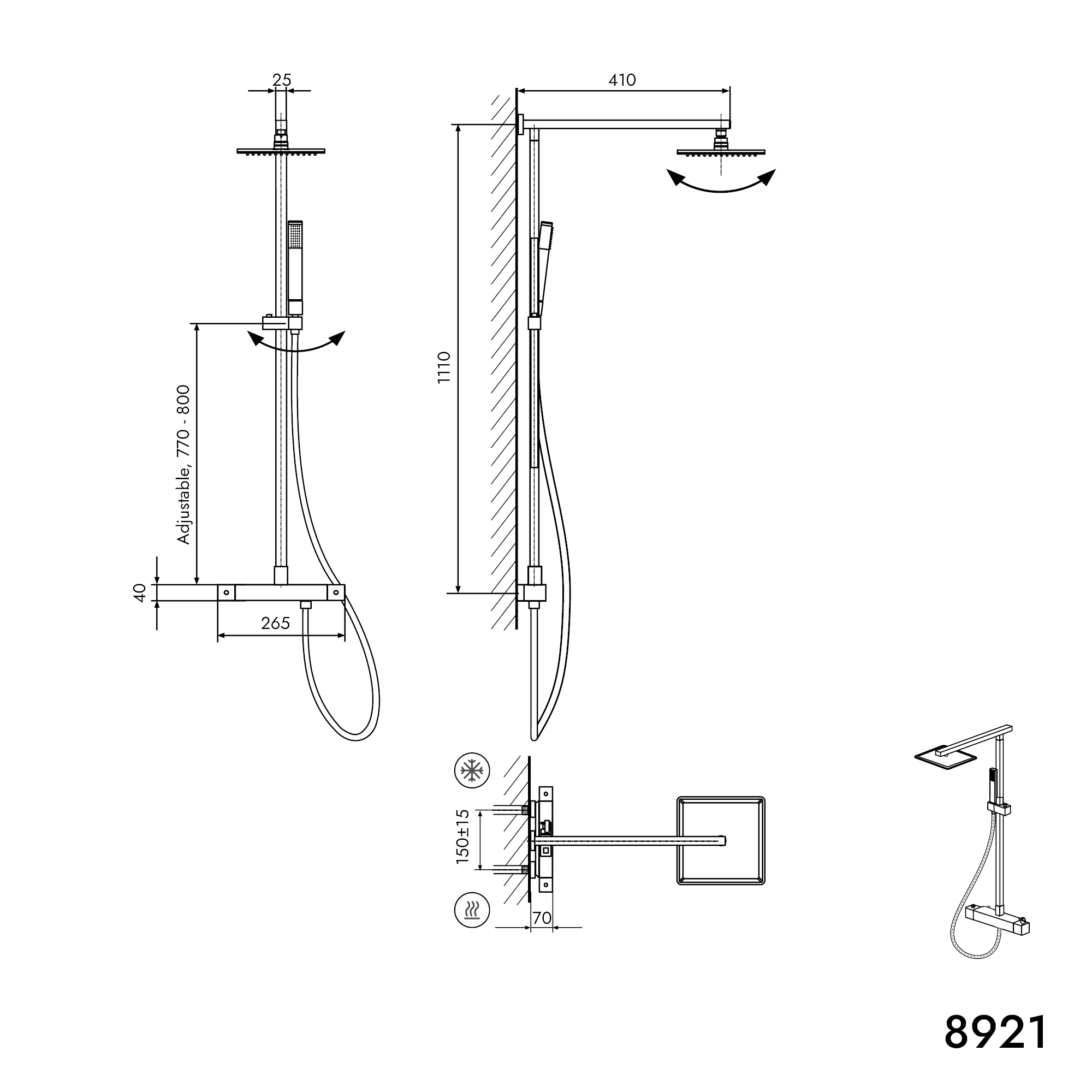 Duschpelare SEDAL-termostat 8921B Basic