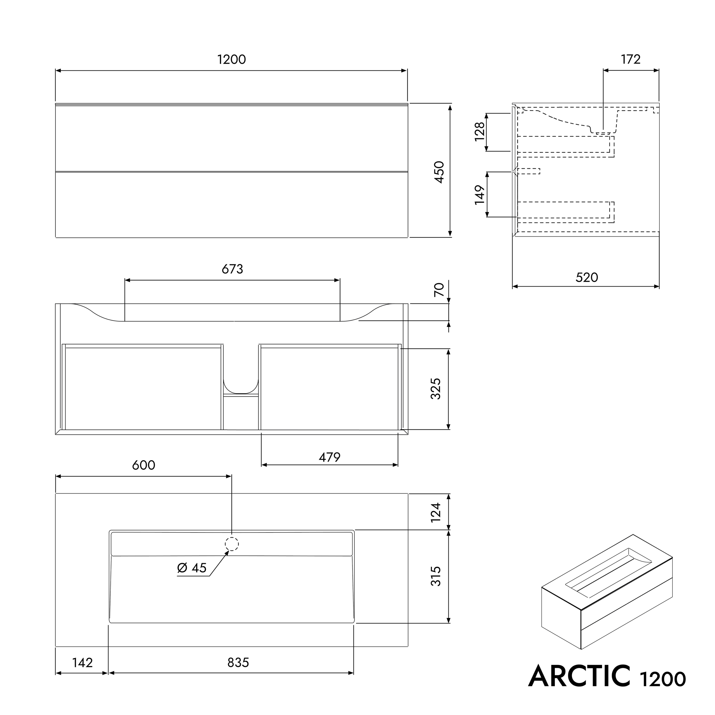 Tvättställsskåp ARCTIC 1200