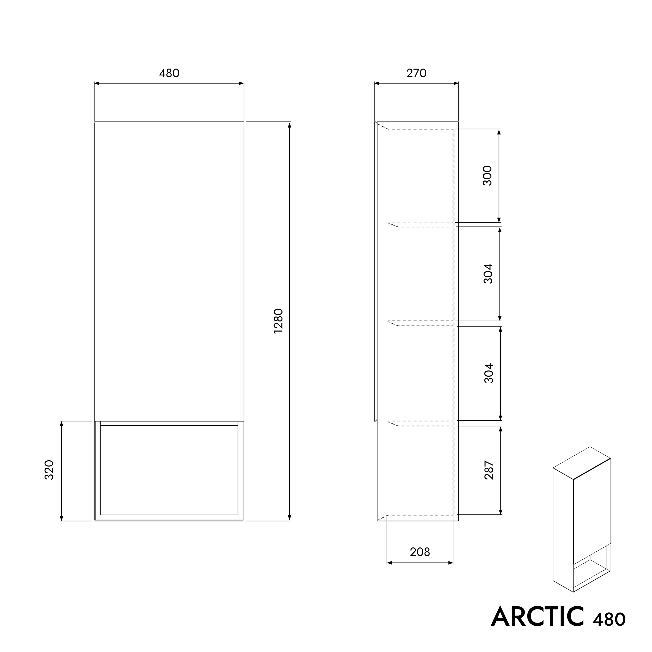 Skåp ARCTIC 480 White Softtouch - dörrgångjärn till vänster- hylla under