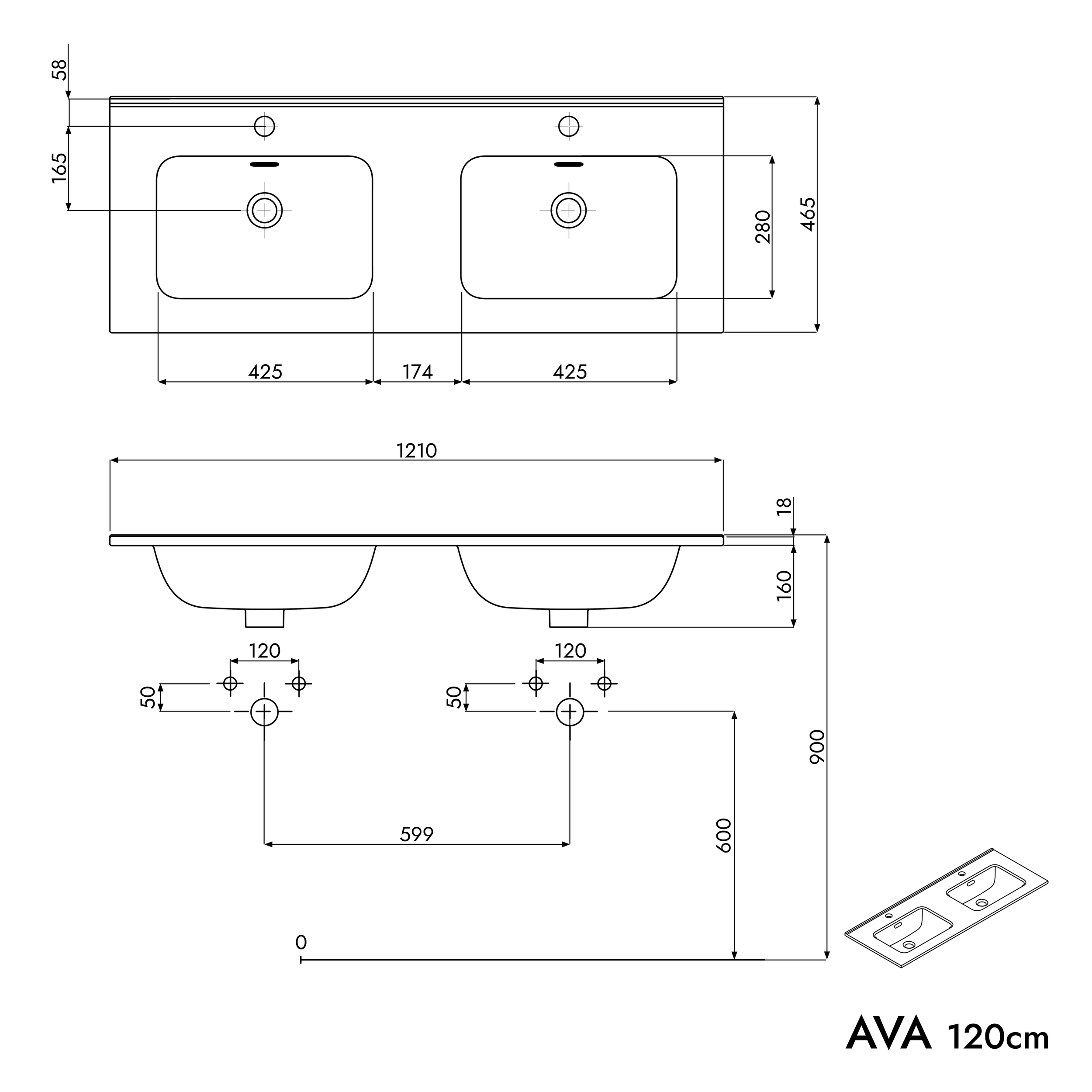 Tvättställsskåp AVA 120 cm