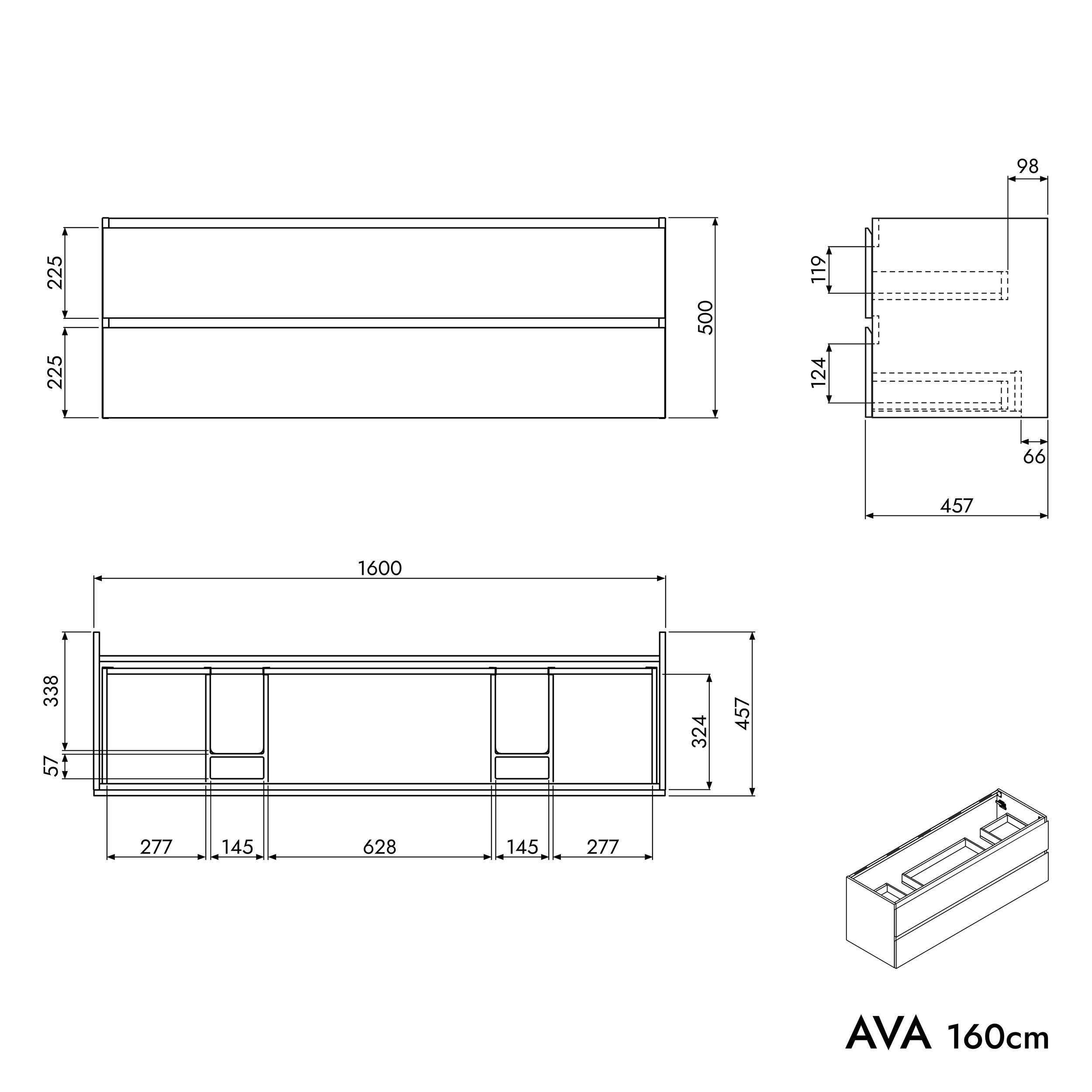 Tvättställsskåp AVA 160 cm med mineralgjutet tvättställ CREAM