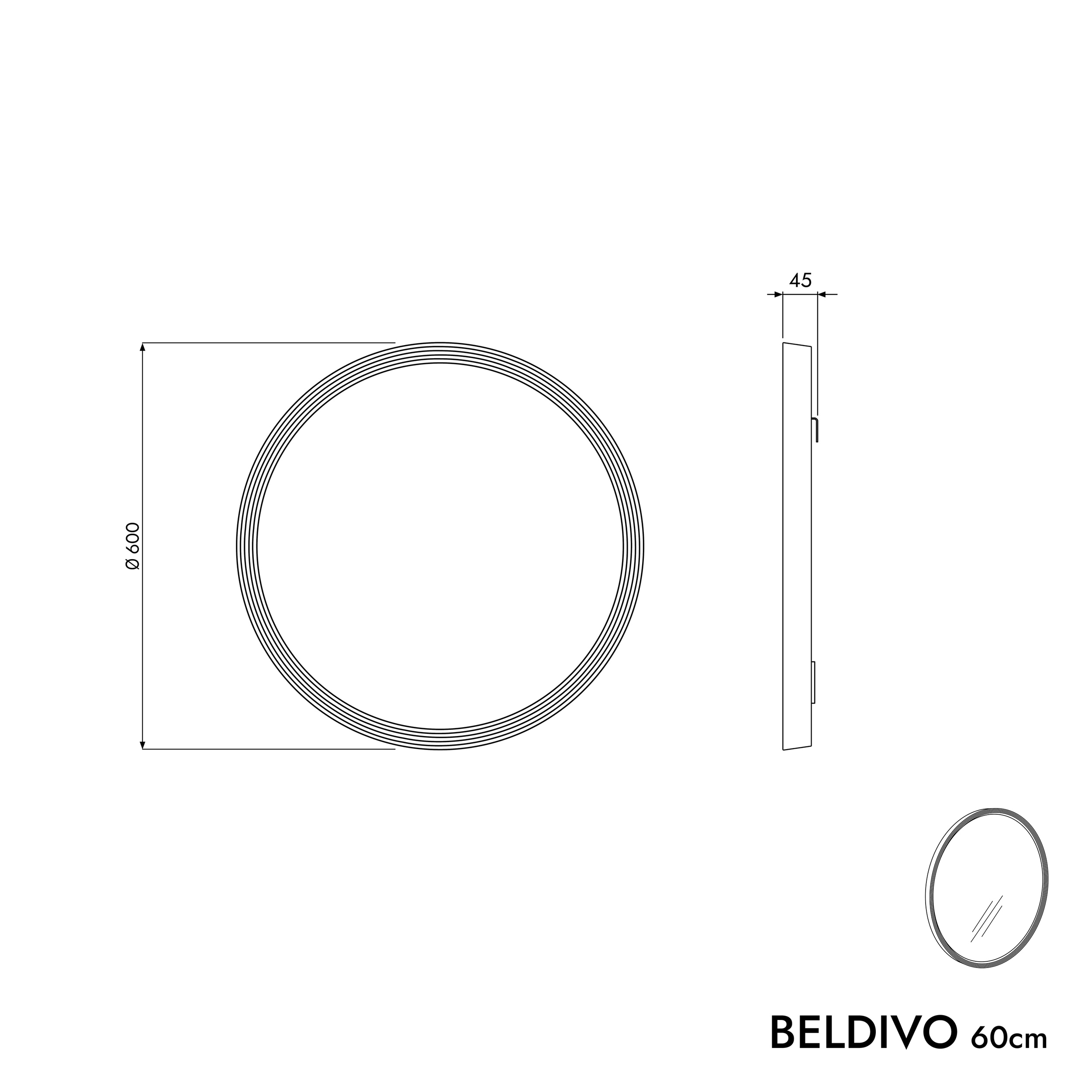 LED-badrumsspegel BELDIVO rund - 60 cm