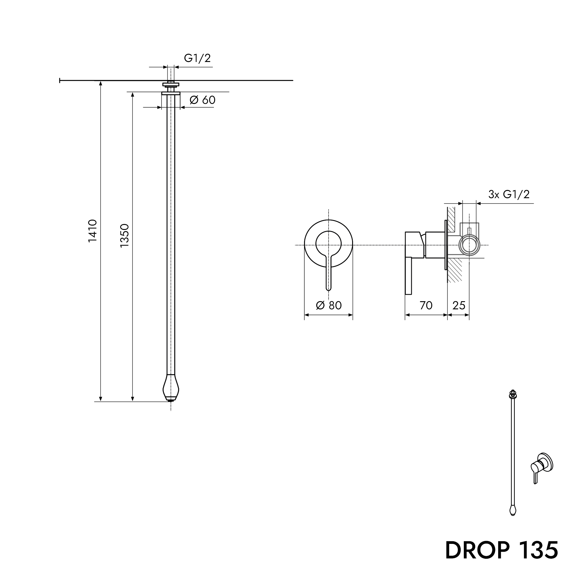 Tvättställstakarmatur DROP 135