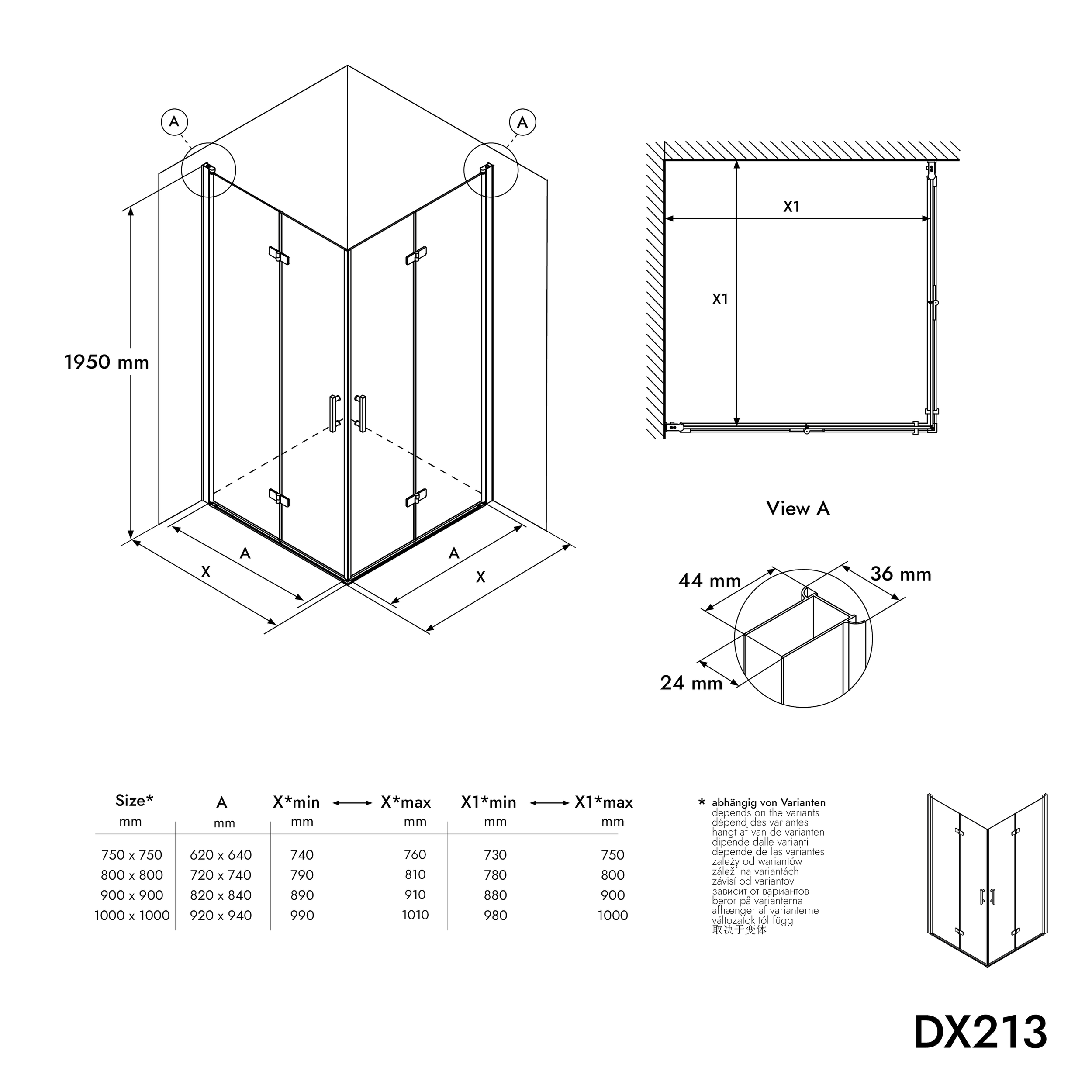 Hörndusch med vikdörrar DX213